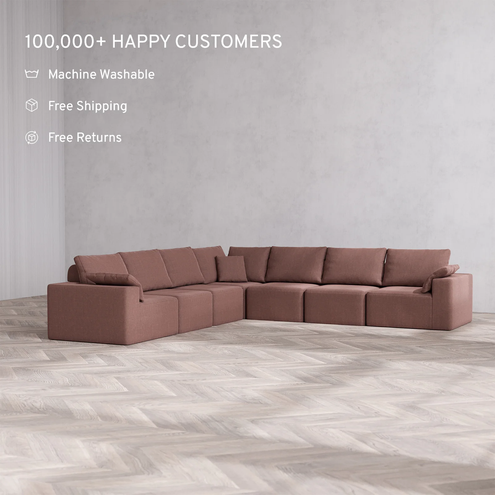 Slipcover Only - Modular Washable 7-Seater Corner Sectional Cloud + Bolster Sofa in Sumac - Image 2