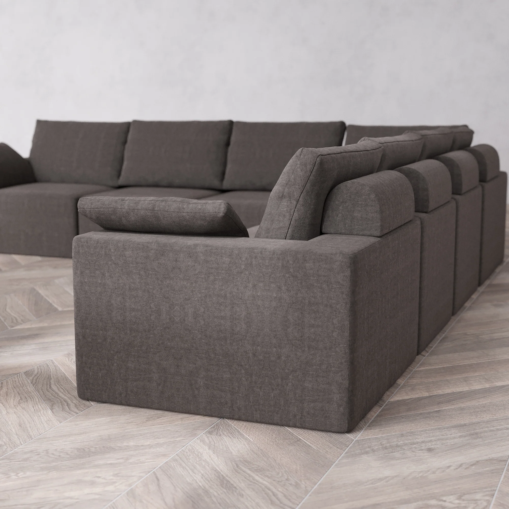 Slipcover Only - Modular Washable 7-Seater Corner Sectional Cloud + Bolster Sofa in Truffle - Image 5