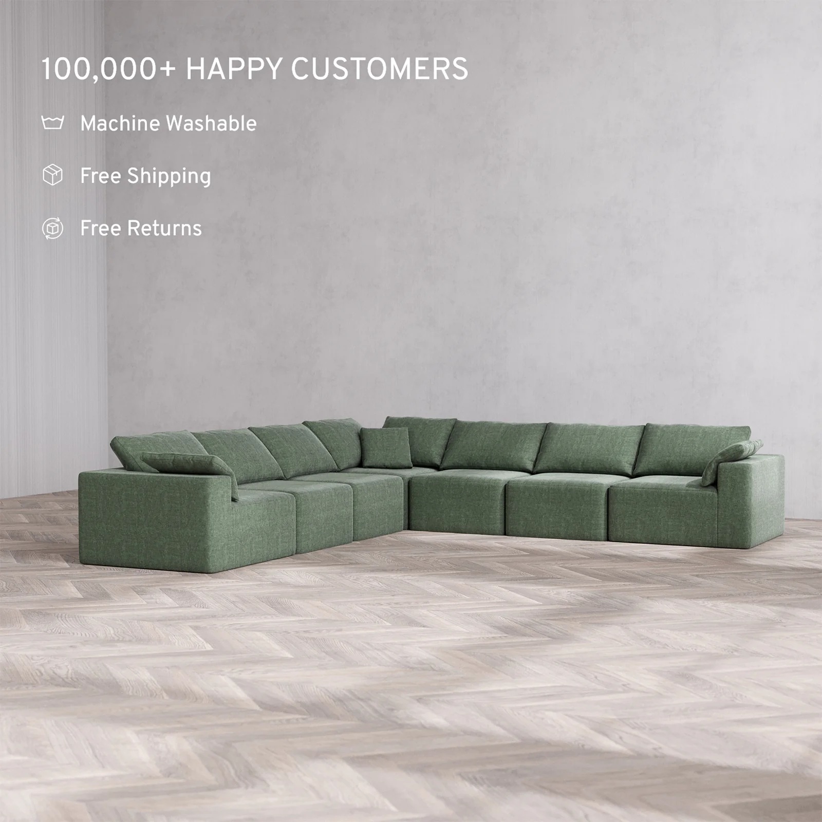 Slipcover Only - Modular Washable 7-Seater Corner Sectional Cloud Sofa in Sage - Image 2