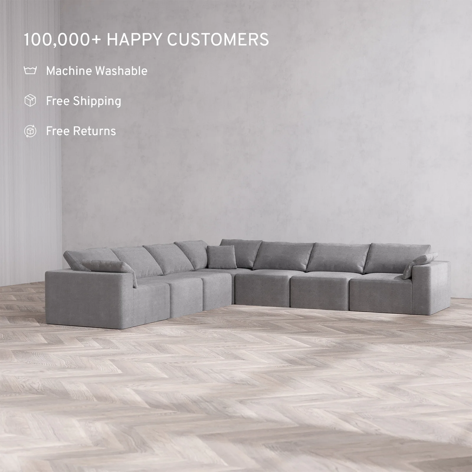 Slipcover Only - Modular Washable 7-Seater Corner Sectional Cloud Sofa in Slate - Image 2