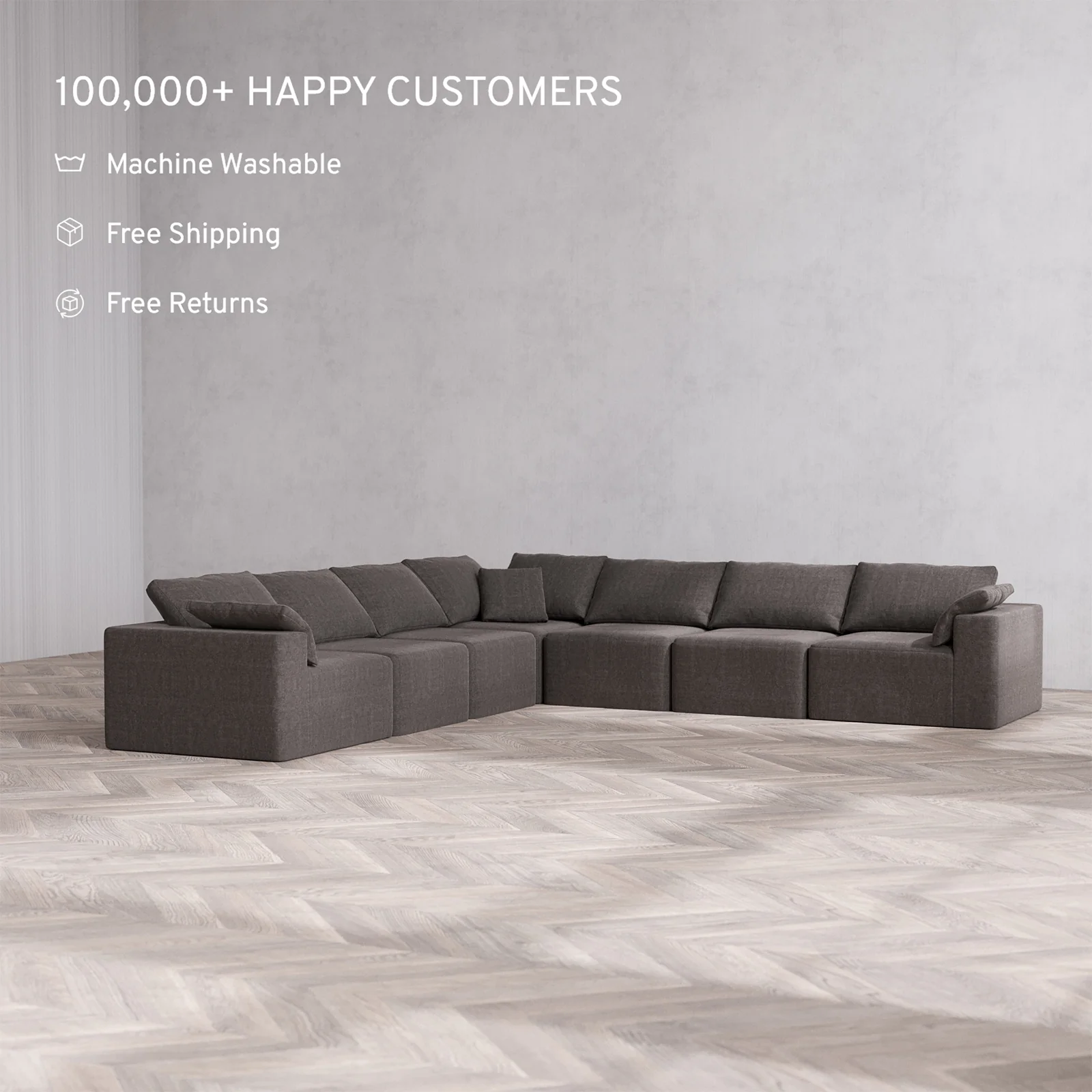 Slipcover Only - Modular Washable 7-Seater Corner Sectional Cloud Sofa in Truffle - Image 2