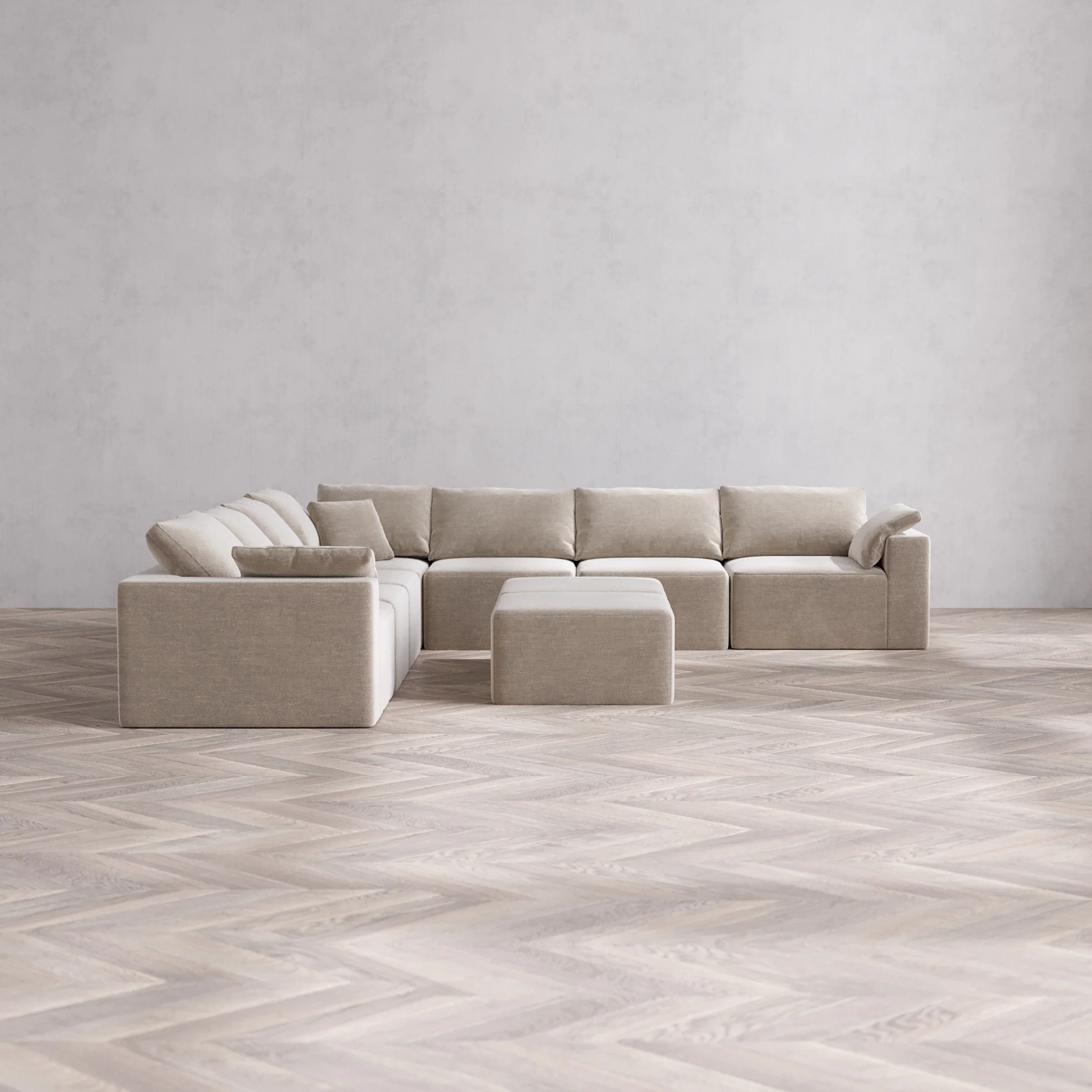 Slipcover Only - Modular Washable 7-Seater Corner Sectional + Ottoman Bench Cloud Sofa in Caraway
