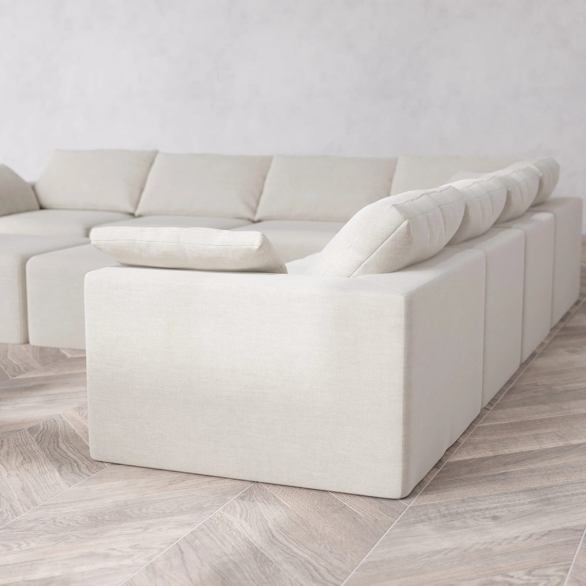 Slipcover Only - Modular Washable 7-Seater Corner Sectional + Ottoman Bench Cloud Sofa in Cashew - Image 5