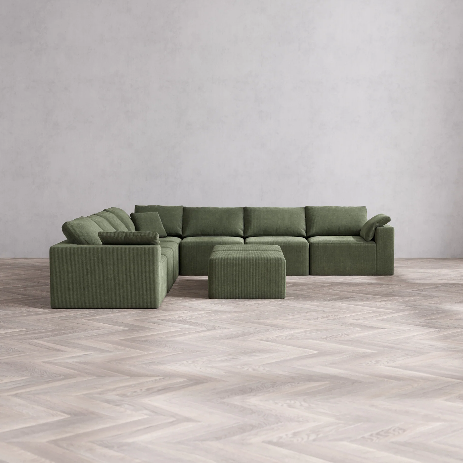 Slipcover Only - Modular Washable 7-Seater Corner Sectional + Ottoman Bench Cloud Sofa in Juniper