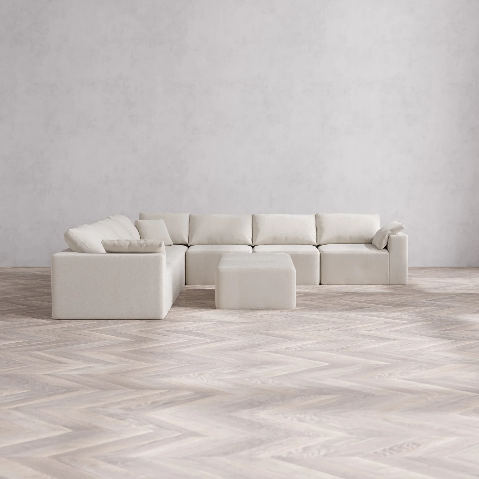 Slipcover Only - Modular Washable 7-Seater Corner Sectional + Ottoman Bench Cloud Sofa in Pearl