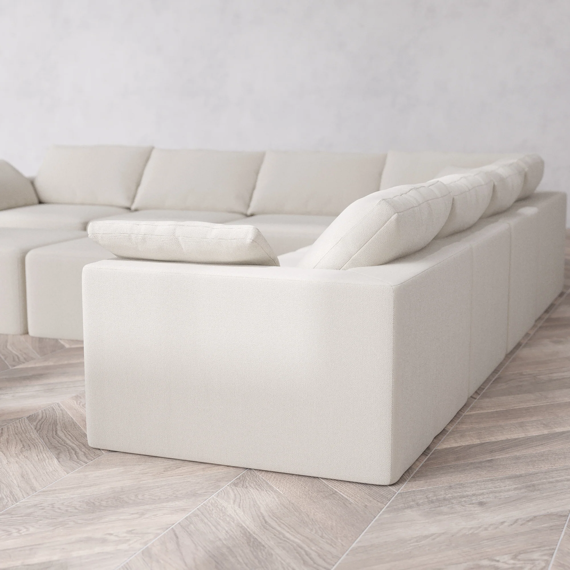 Slipcover Only - Modular Washable 7-Seater Corner Sectional + Ottoman Bench Cloud Sofa in Pearl - Image 5