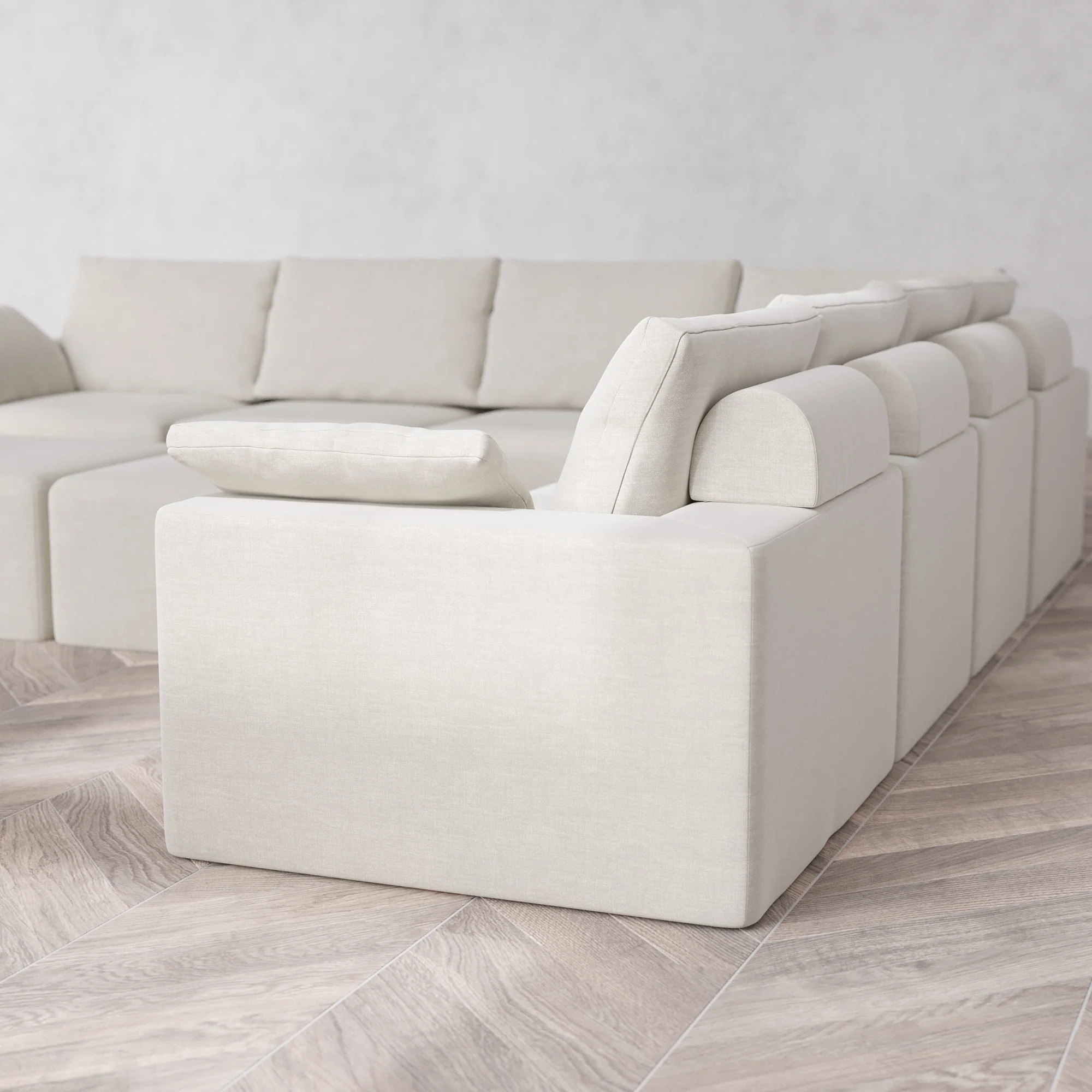 Slipcover Only - Modular Washable 7-Seater Corner Sectional + Ottoman Bench Cloud + Bolster Sofa in Cashew - Image 5