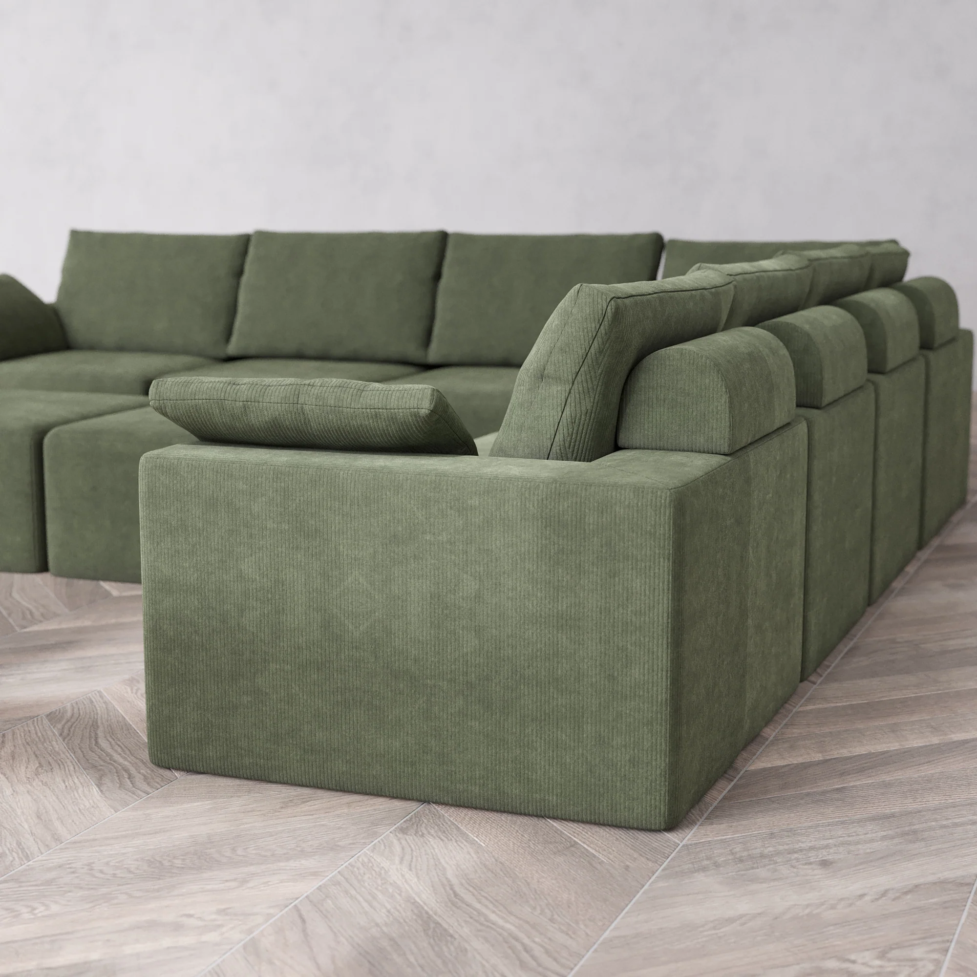 Slipcover Only - Modular Washable 7-Seater Corner Sectional + Ottoman Bench Cloud + Bolster Sofa in Juniper - Image 5