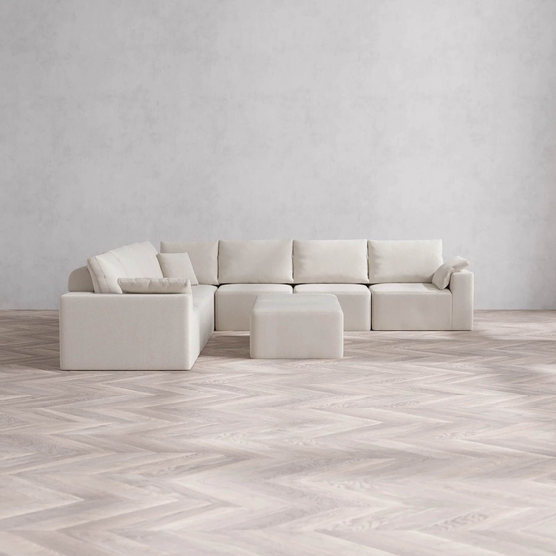 Slipcover Only - Modular Washable 7-Seater Corner Sectional + Ottoman Bench Cloud + Bolster Sofa in Pearl