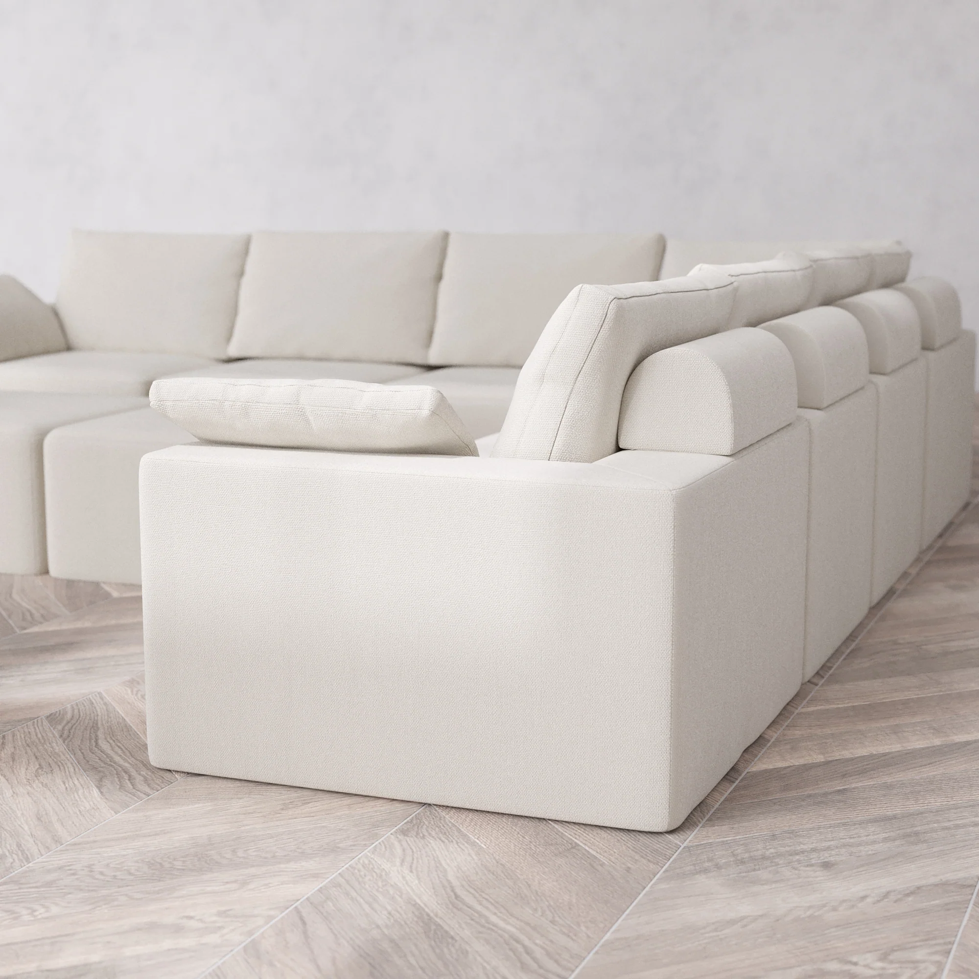 Slipcover Only - Modular Washable 7-Seater Corner Sectional + Ottoman Bench Cloud + Bolster Sofa in Pearl - Image 5