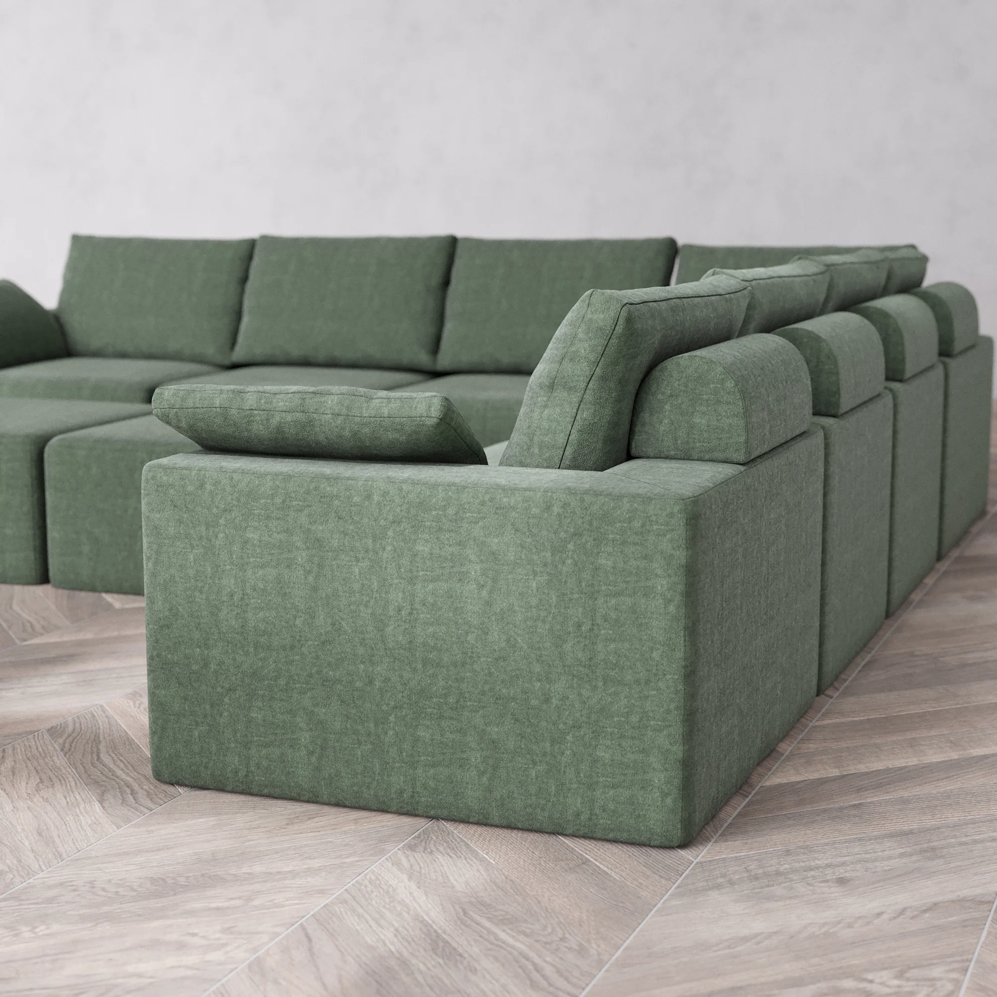 Slipcover Only - Modular Washable 7-Seater Corner Sectional + Ottoman Bench Cloud + Bolster Sofa in Sage - Image 5