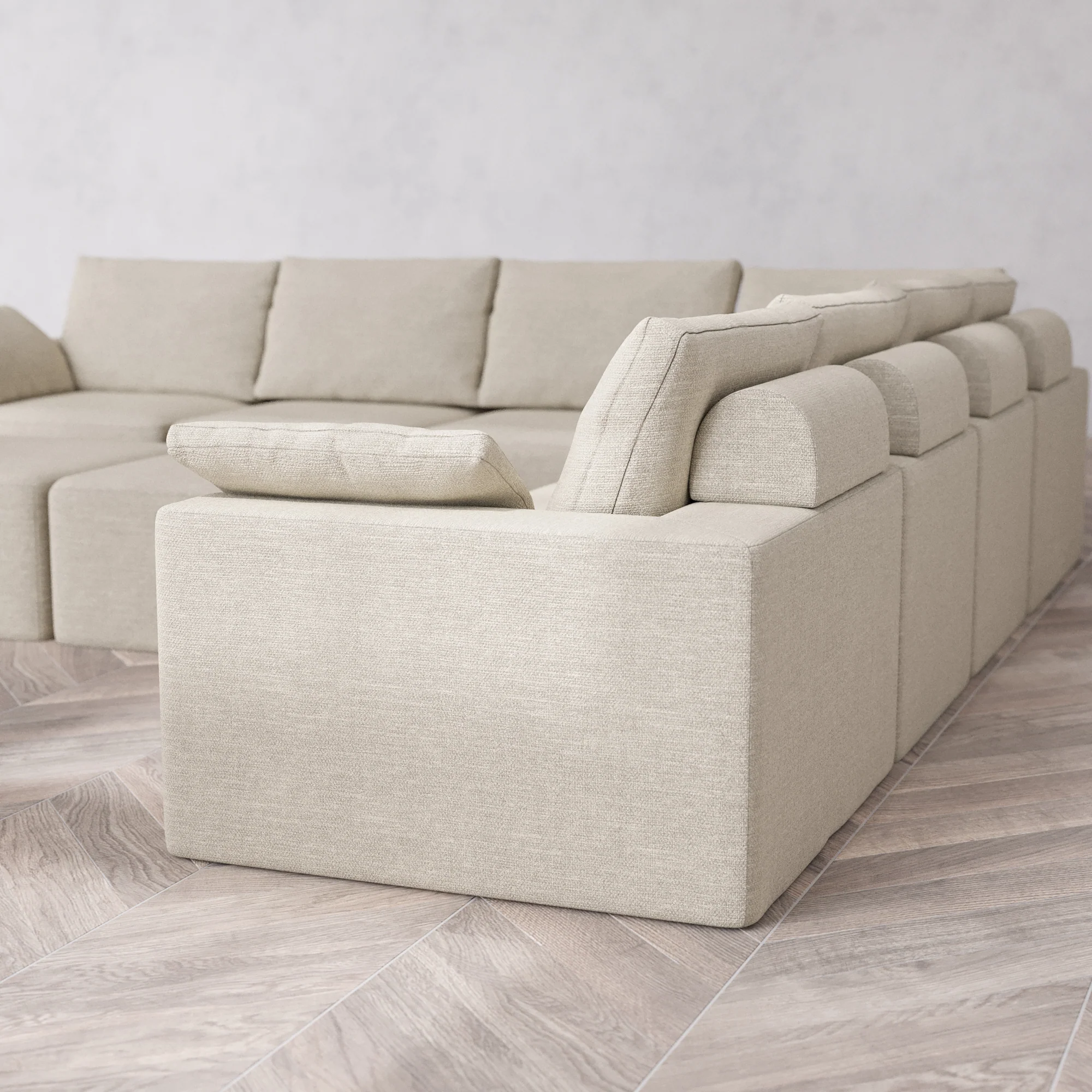 Slipcover Only - Modular Washable 7-Seater Corner Sectional + Ottoman Bench Cloud + Bolster Sofa in Sandstone - Image 5