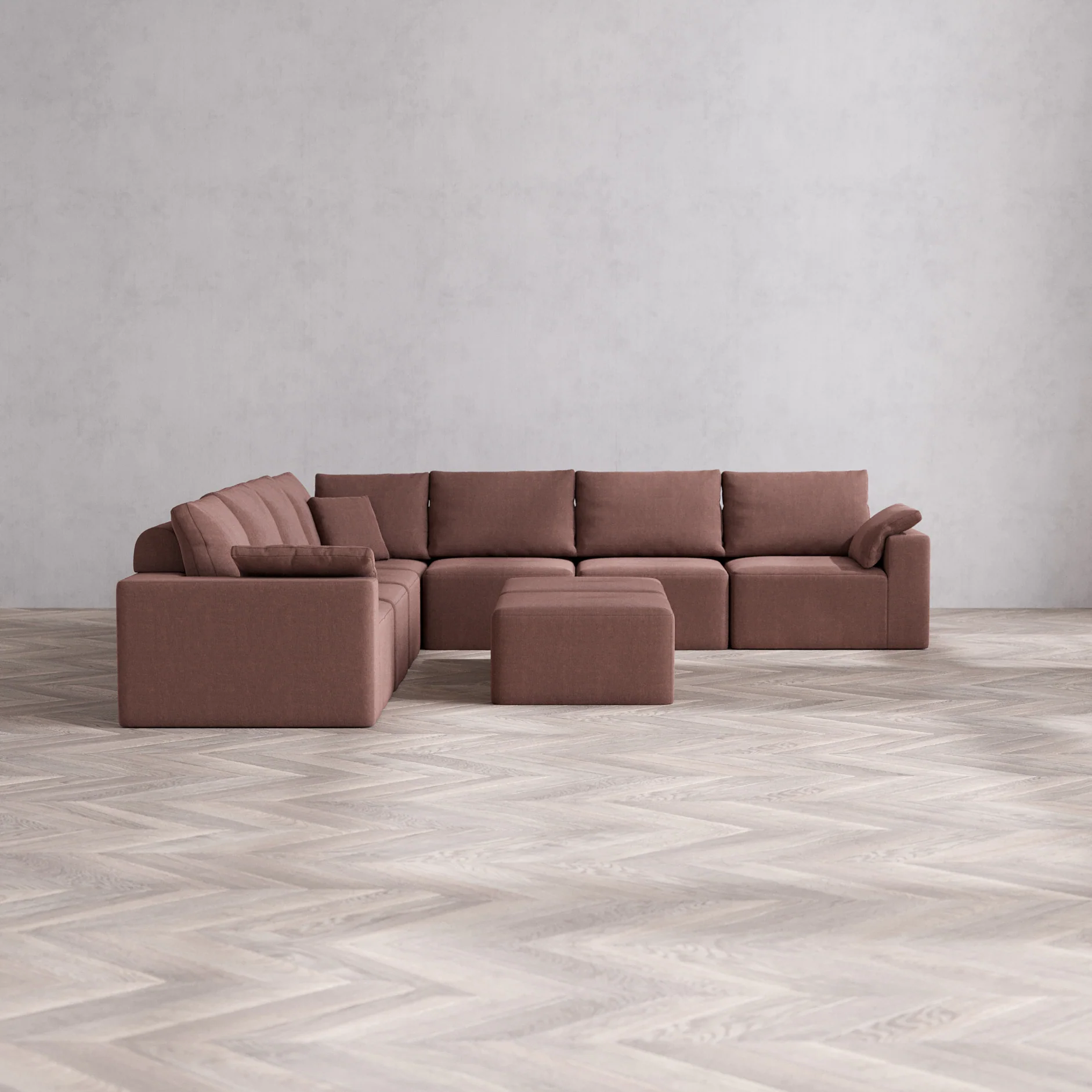 Slipcover Only - Modular Washable 7-Seater Corner Sectional + Ottoman Bench Cloud + Bolster Sofa in Sumac