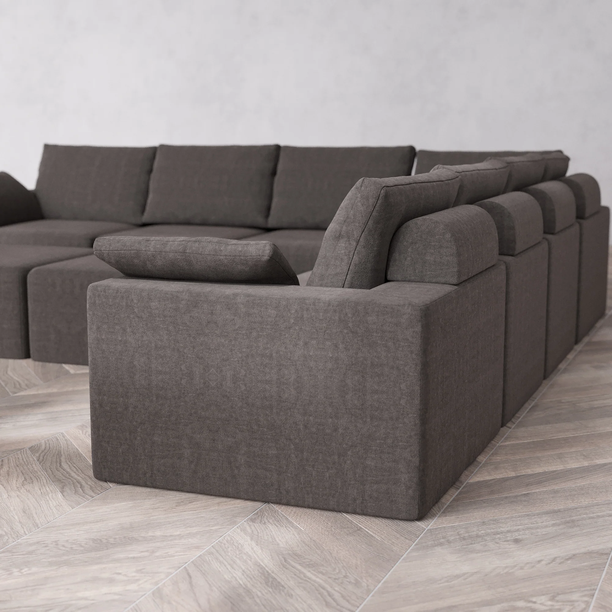 Slipcover Only - Modular Washable 7-Seater Corner Sectional + Ottoman Bench Cloud + Bolster Sofa in Truffle - Image 5