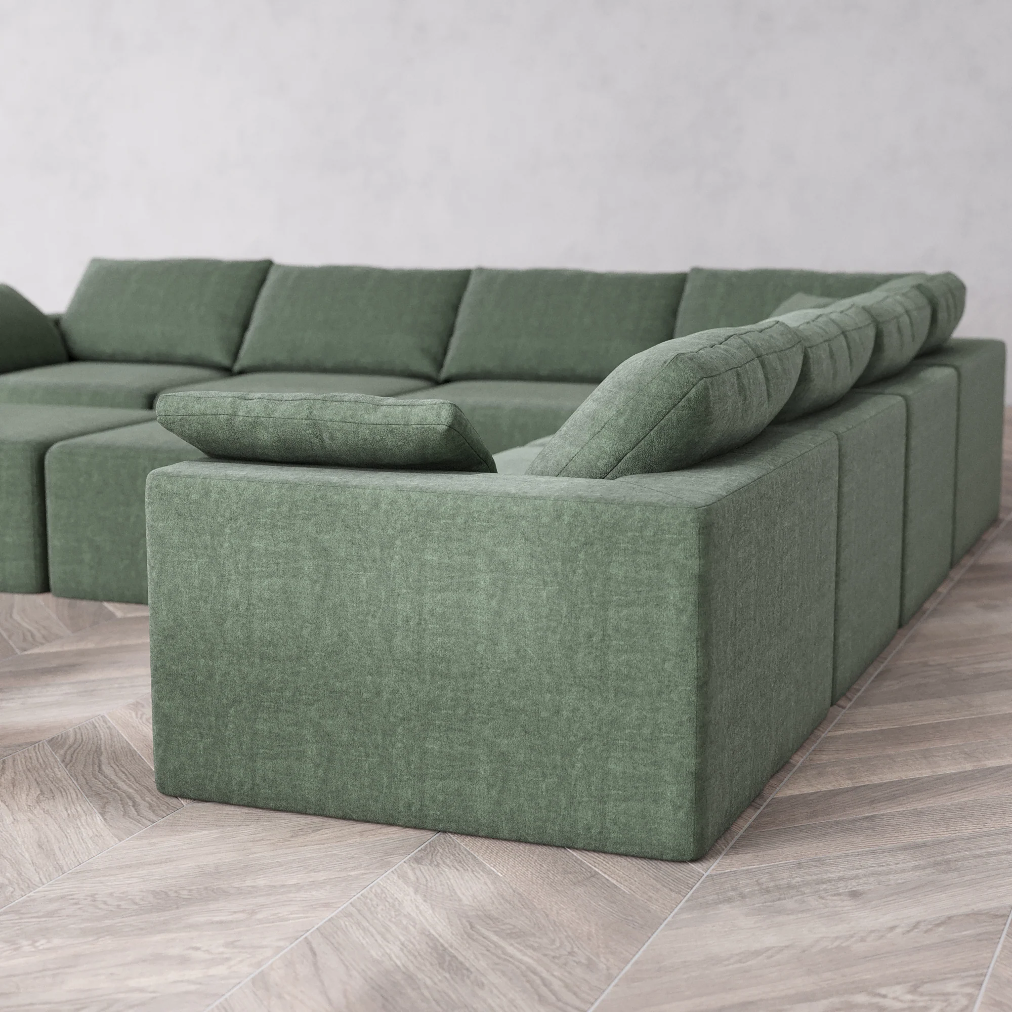 Slipcover Only - Modular Washable 7-Seater Corner Sectional + Ottoman Bench Cloud Sofa in Sage - Image 5