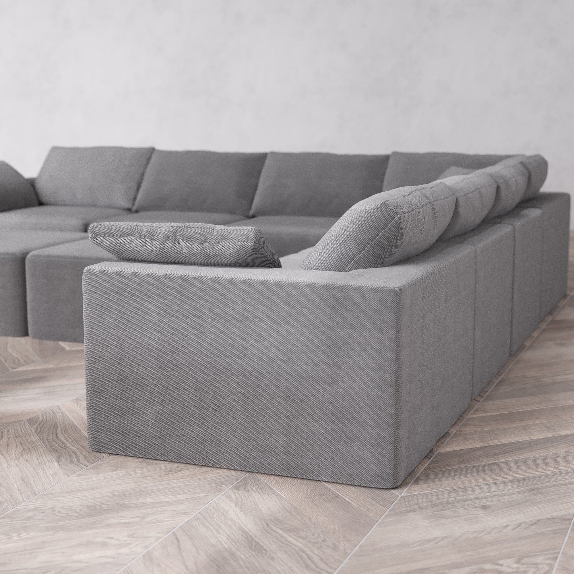 Slipcover Only - Modular Washable 7-Seater Corner Sectional + Ottoman Bench Cloud Sofa in Slate - Image 5