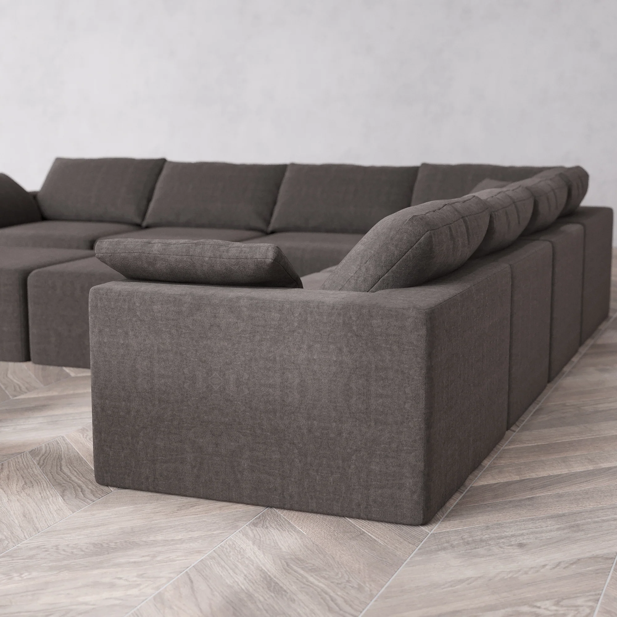 Slipcover Only - Modular Washable 7-Seater Corner Sectional + Ottoman Bench Cloud Sofa in Truffle - Image 5