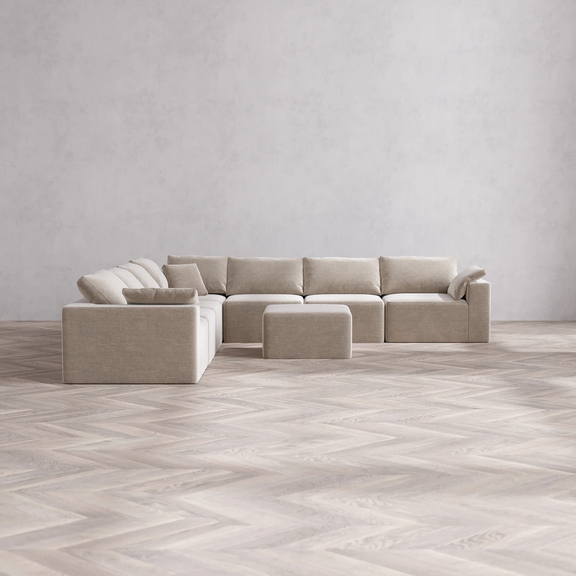 Slipcover Only - Modular Washable 7-Seater Corner Sectional + Ottoman Cloud Sofa in Caraway