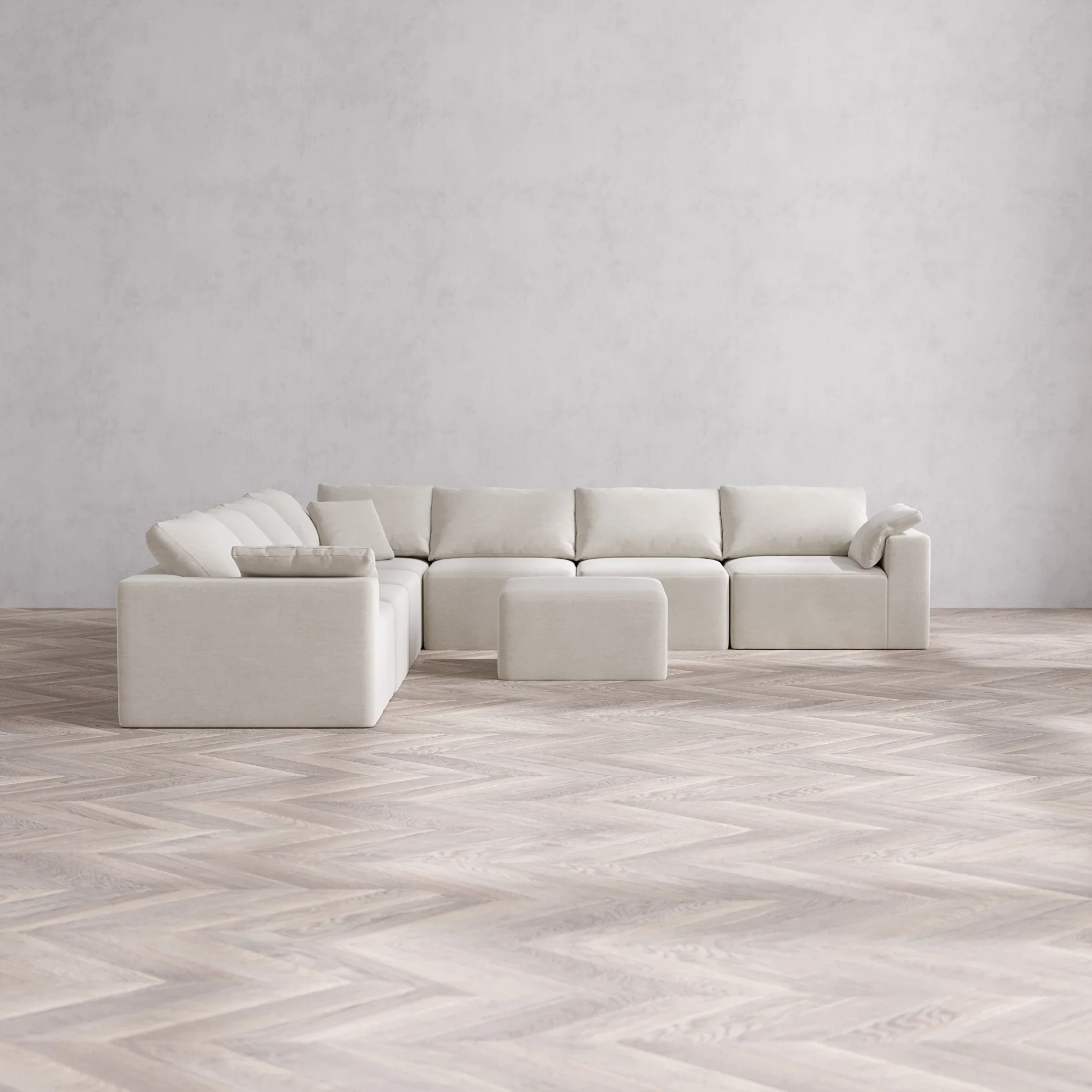 Slipcover Only - Modular Washable 7-Seater Corner Sectional + Ottoman Cloud Sofa in Cashew