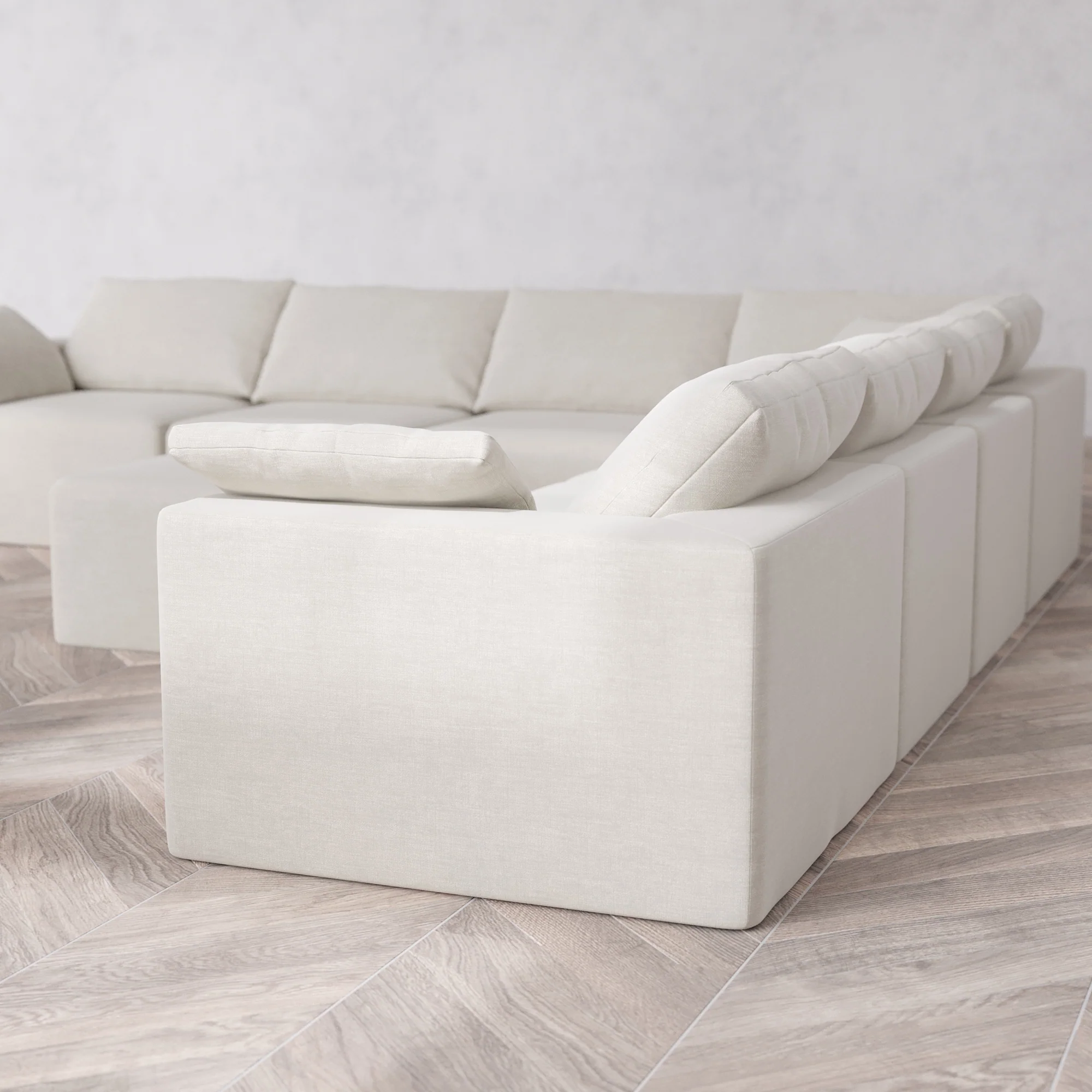 Slipcover Only - Modular Washable 7-Seater Corner Sectional + Ottoman Cloud Sofa in Cashew - Image 5