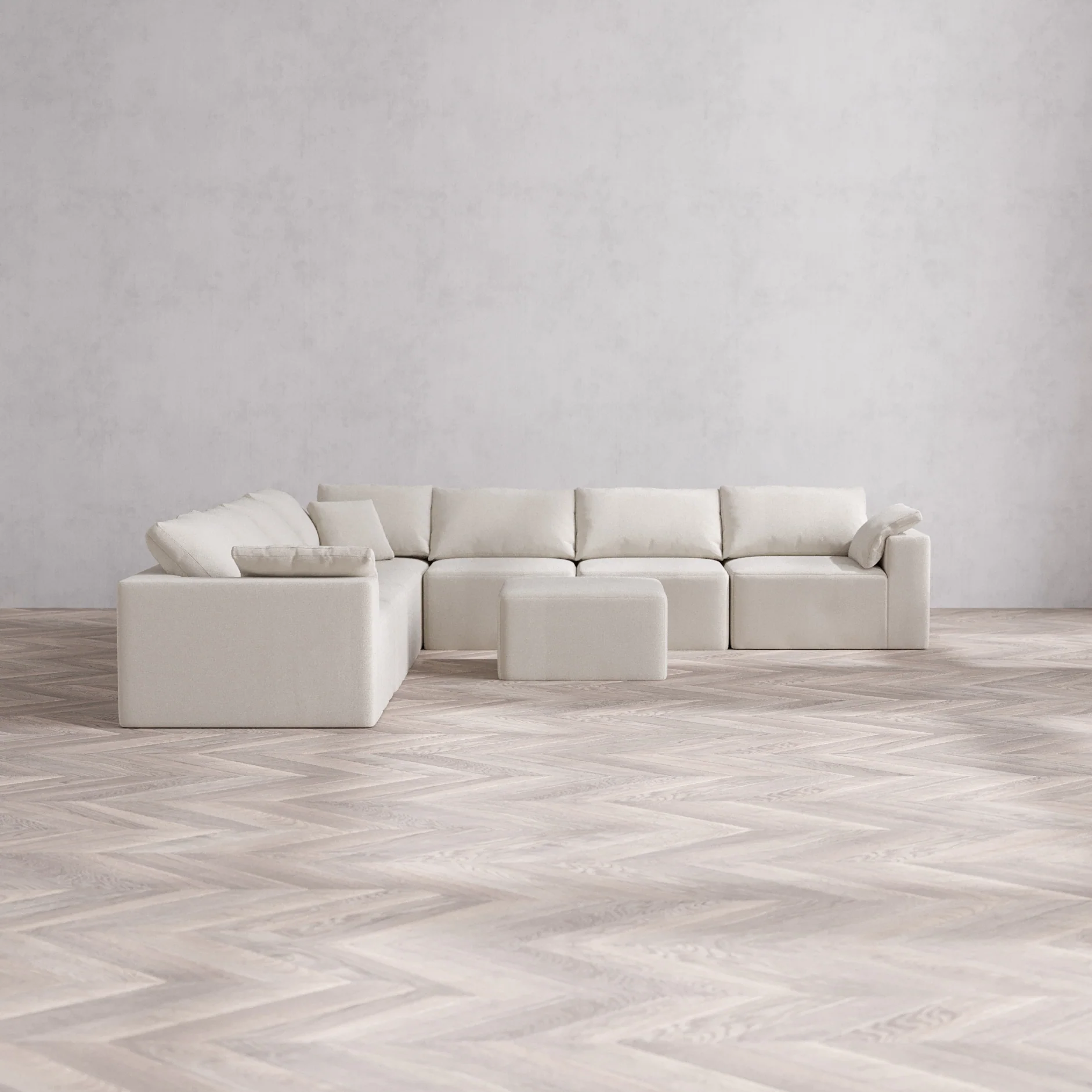 Slipcover Only - Modular Washable 7-Seater Corner Sectional + Ottoman Cloud Sofa in Pearl