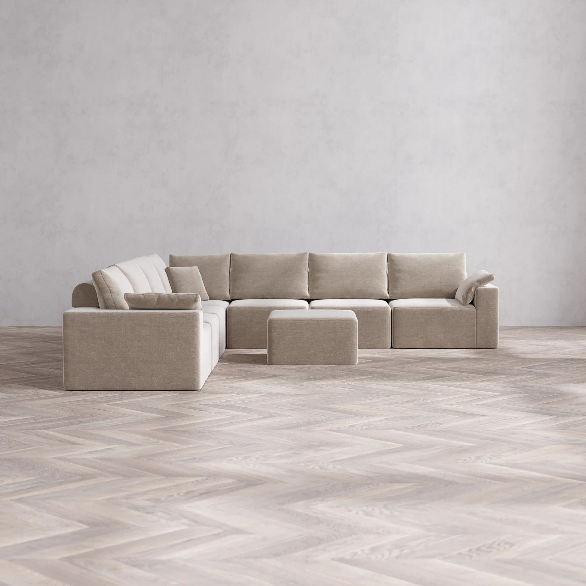 Slipcover Only - Modular Washable 7-Seater Corner Sectional + Ottoman Cloud + Bolster Sofa in Caraway