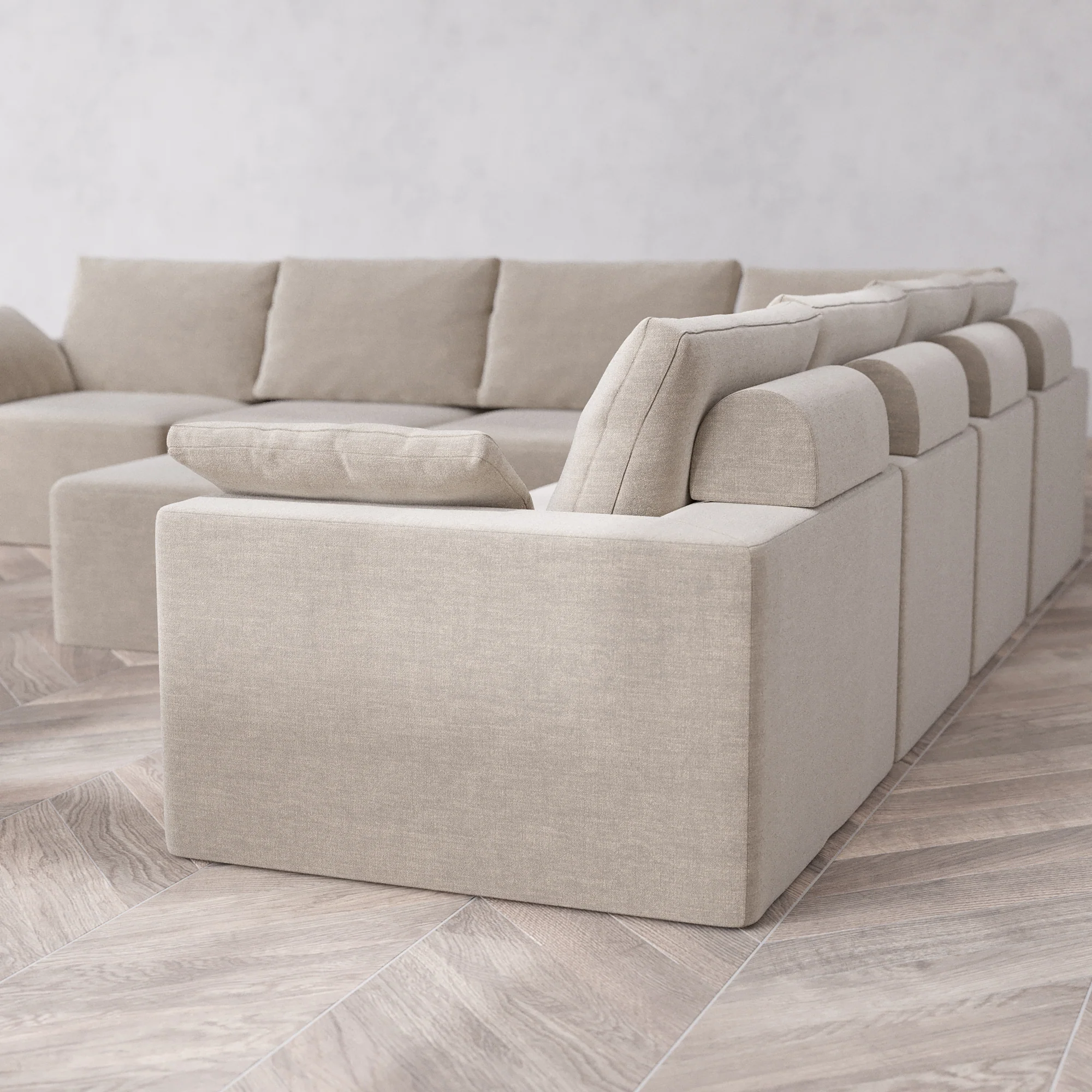 Slipcover Only - Modular Washable 7-Seater Corner Sectional + Ottoman Cloud + Bolster Sofa in Caraway - Image 5