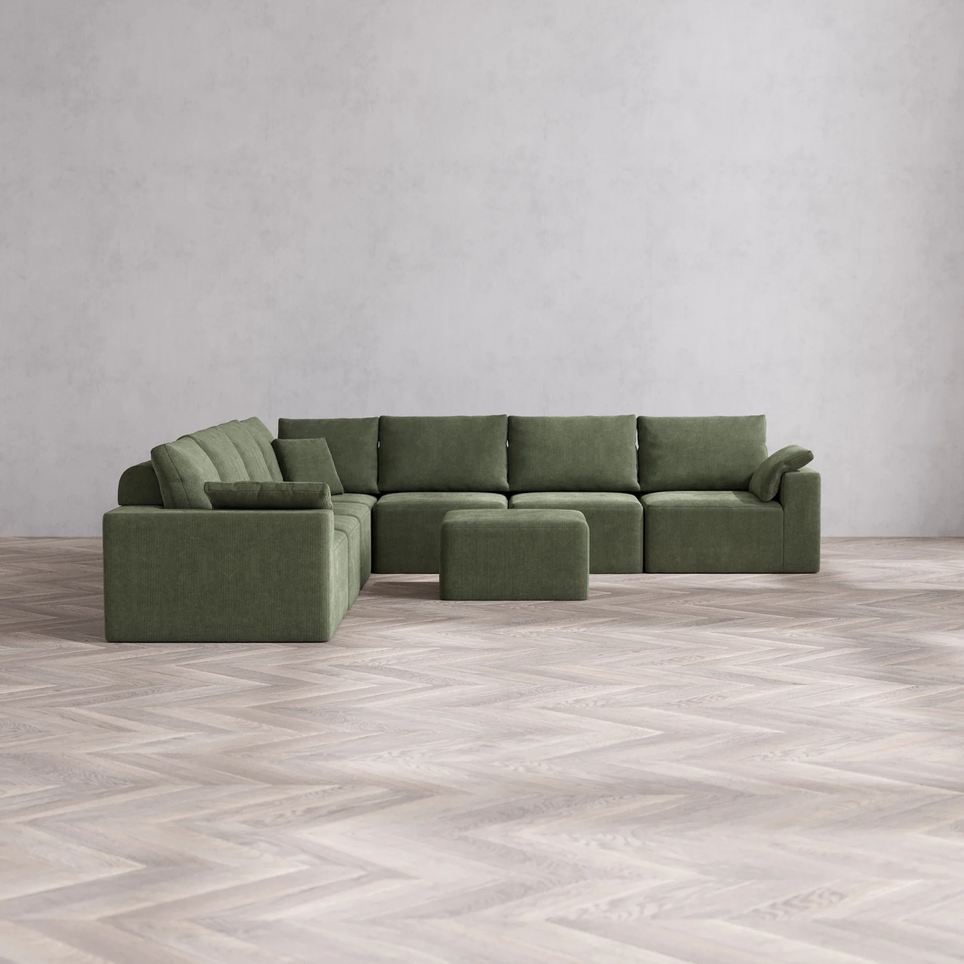 Slipcover Only - Modular Washable 7-Seater Corner Sectional + Ottoman Cloud + Bolster Sofa in Juniper