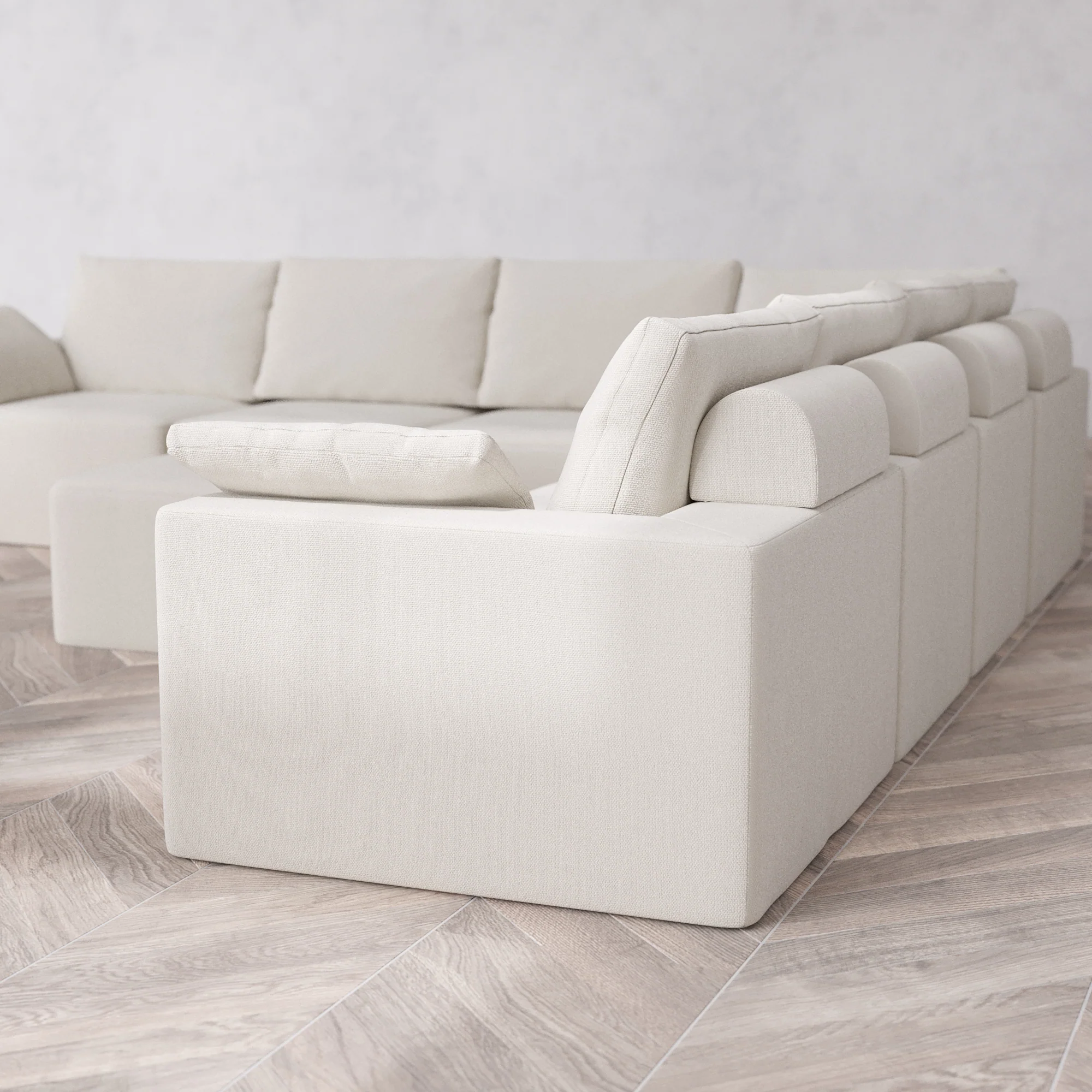 Slipcover Only - Modular Washable 7-Seater Corner Sectional + Ottoman Cloud + Bolster Sofa in Pearl - Image 5