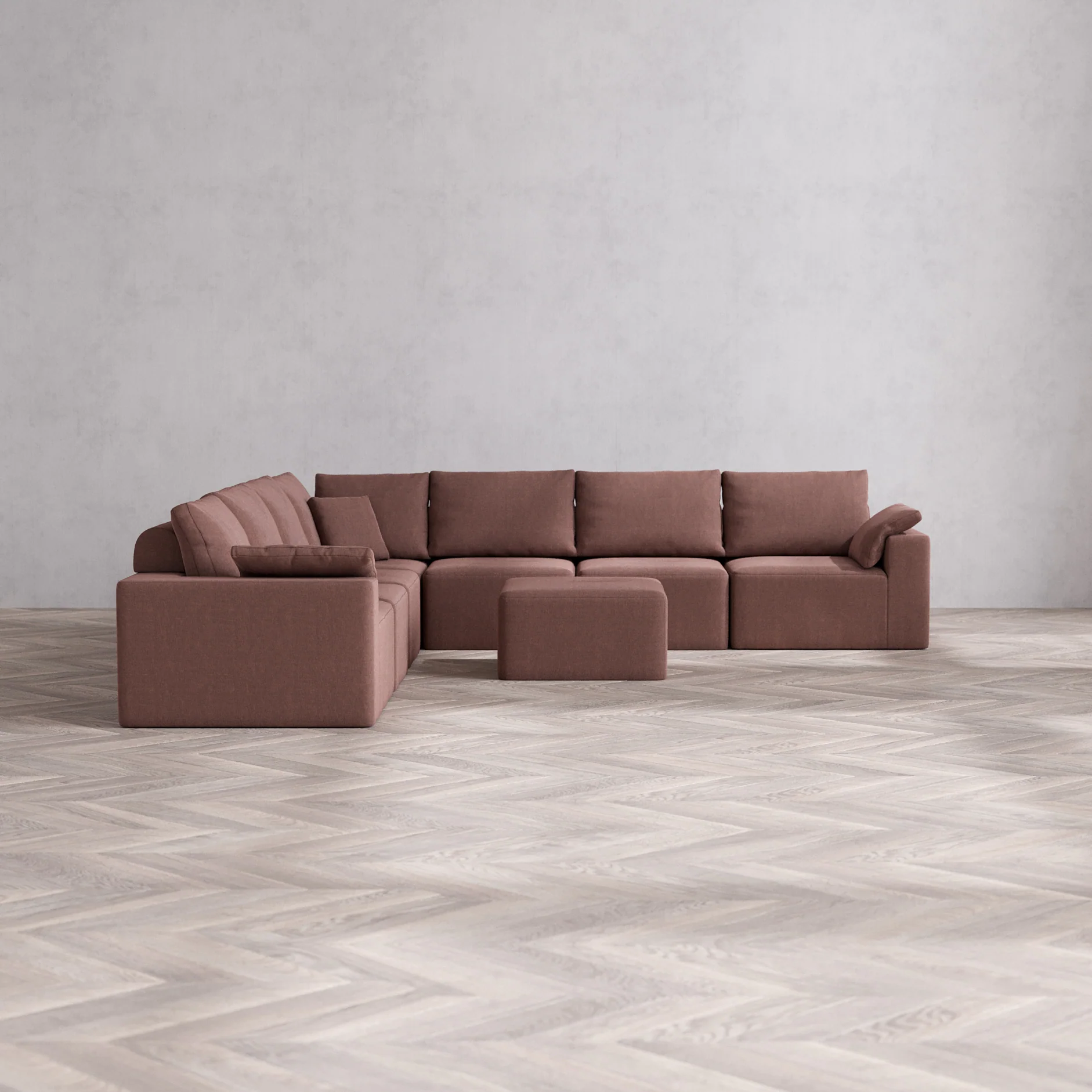 Slipcover Only - Modular Washable 7-Seater Corner Sectional + Ottoman Cloud + Bolster Sofa in Sumac