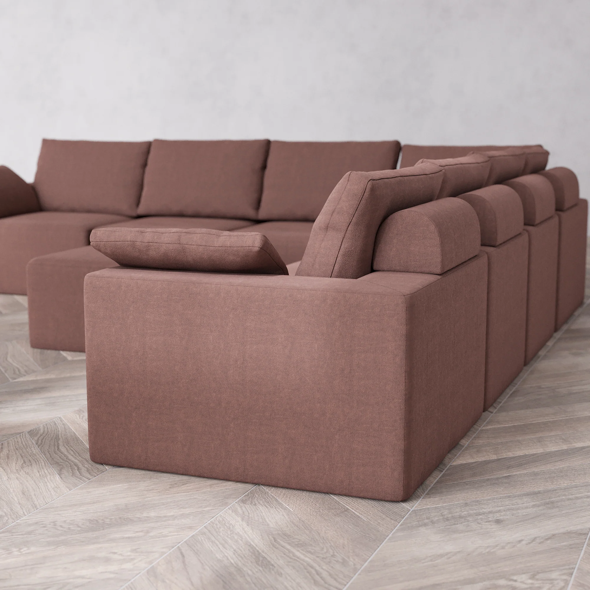 Slipcover Only - Modular Washable 7-Seater Corner Sectional + Ottoman Cloud + Bolster Sofa in Sumac - Image 5