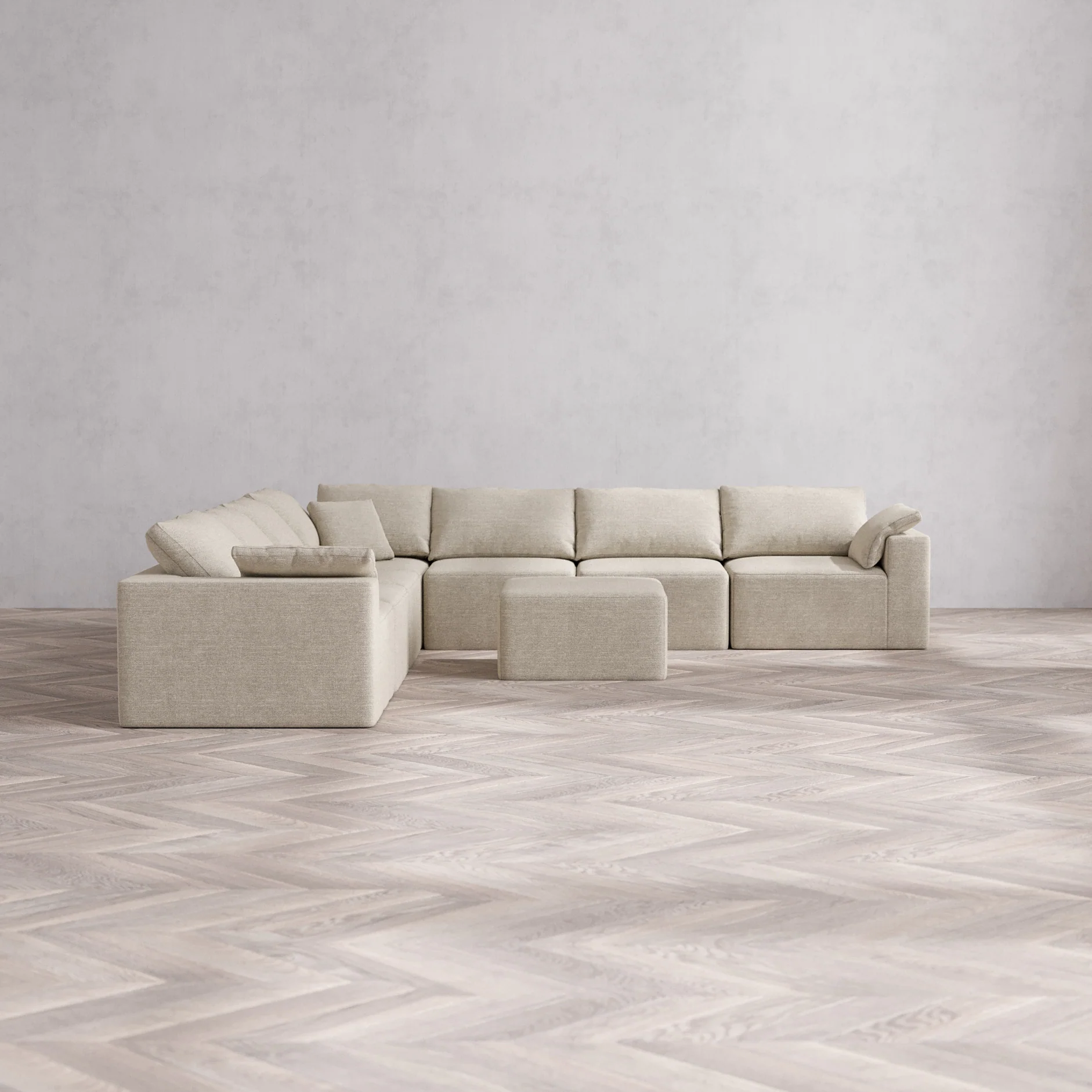 Slipcover Only - Modular Washable 7-Seater Corner Sectional + Ottoman Cloud Sofa in Sandstone