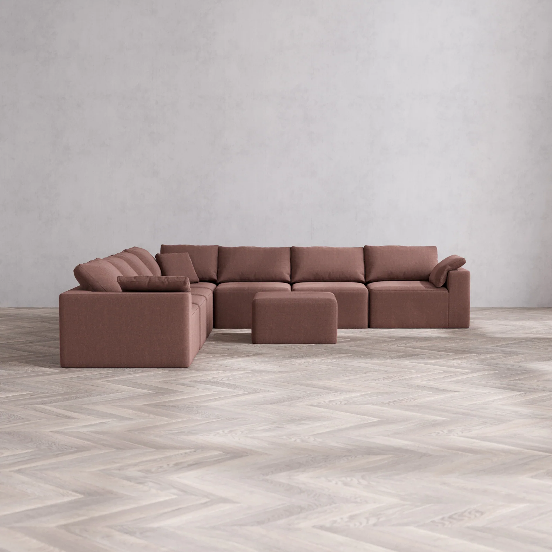 Slipcover Only - Modular Washable 7-Seater Corner Sectional + Ottoman Cloud Sofa in Sumac