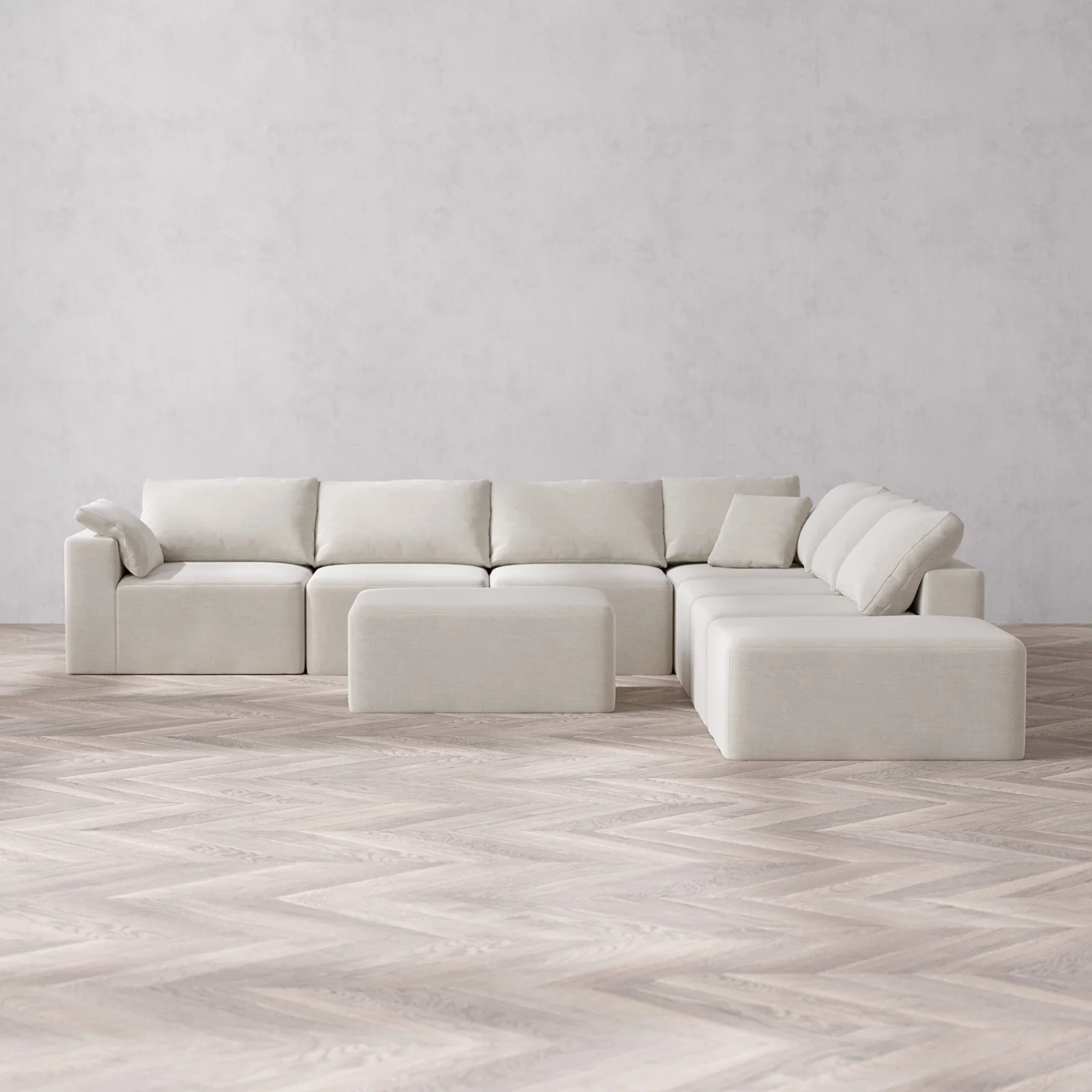 Slipcover Only - Modular Washable 7-Seater Open End Corner Sectional + Chaise Ottoman Cloud Sofa in Cashew | Left-Facing Arm