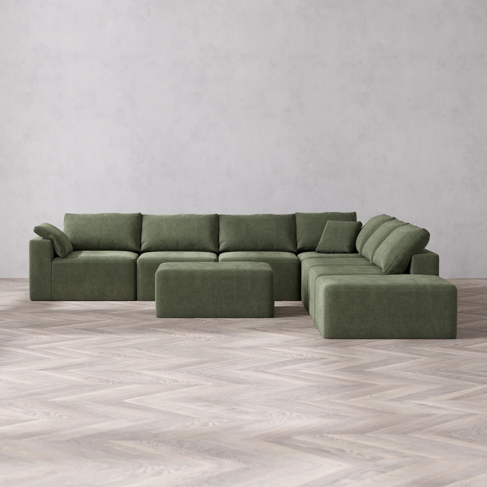 Slipcover Only - Modular Washable 7-Seater Open End Corner Sectional + Chaise Ottoman Cloud Sofa in Juniper | Left-Facing Arm