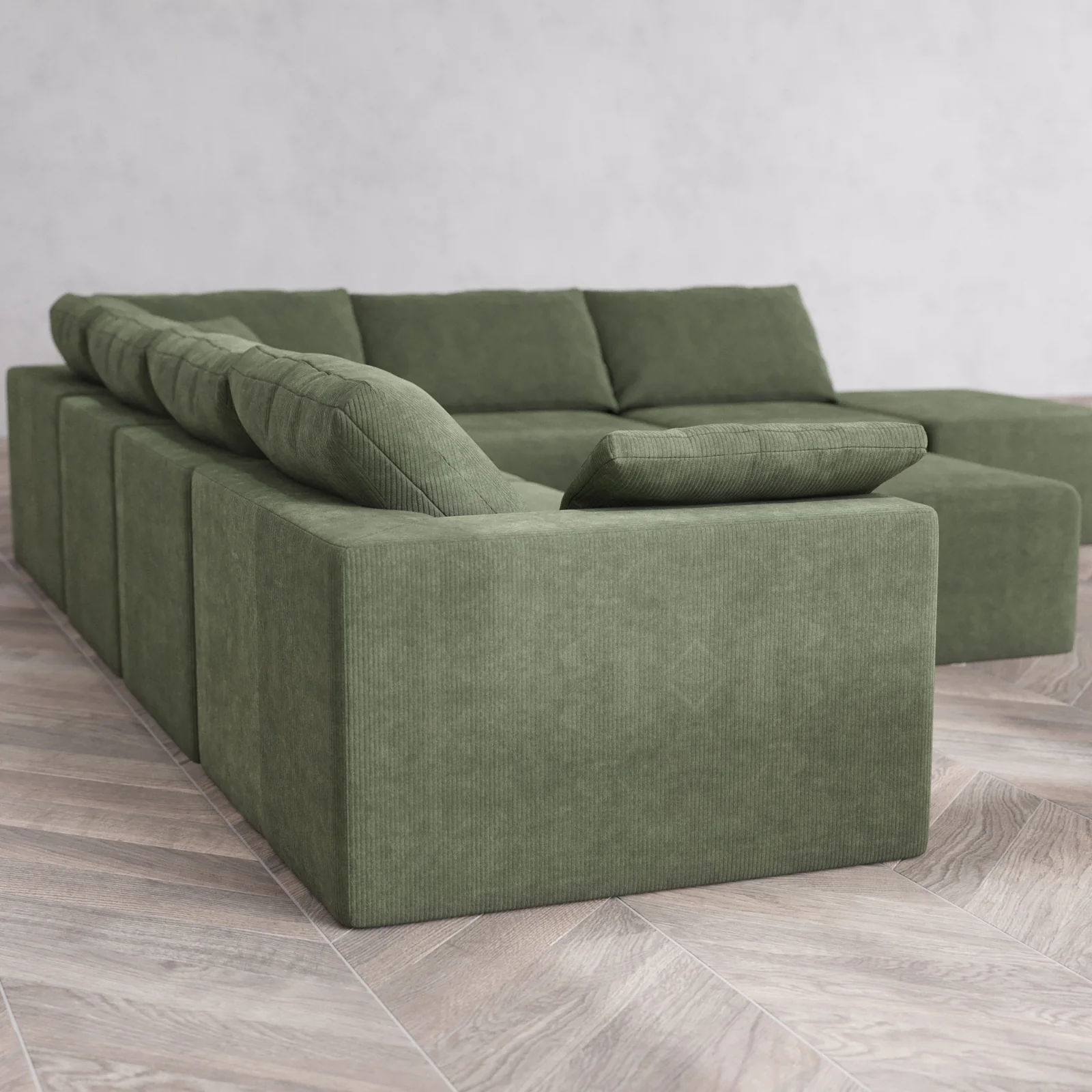 Slipcover Only - Modular Washable 7-Seater Open End Corner Sectional + Chaise Ottoman Cloud Sofa in Juniper | Left-Facing Arm - Image 5