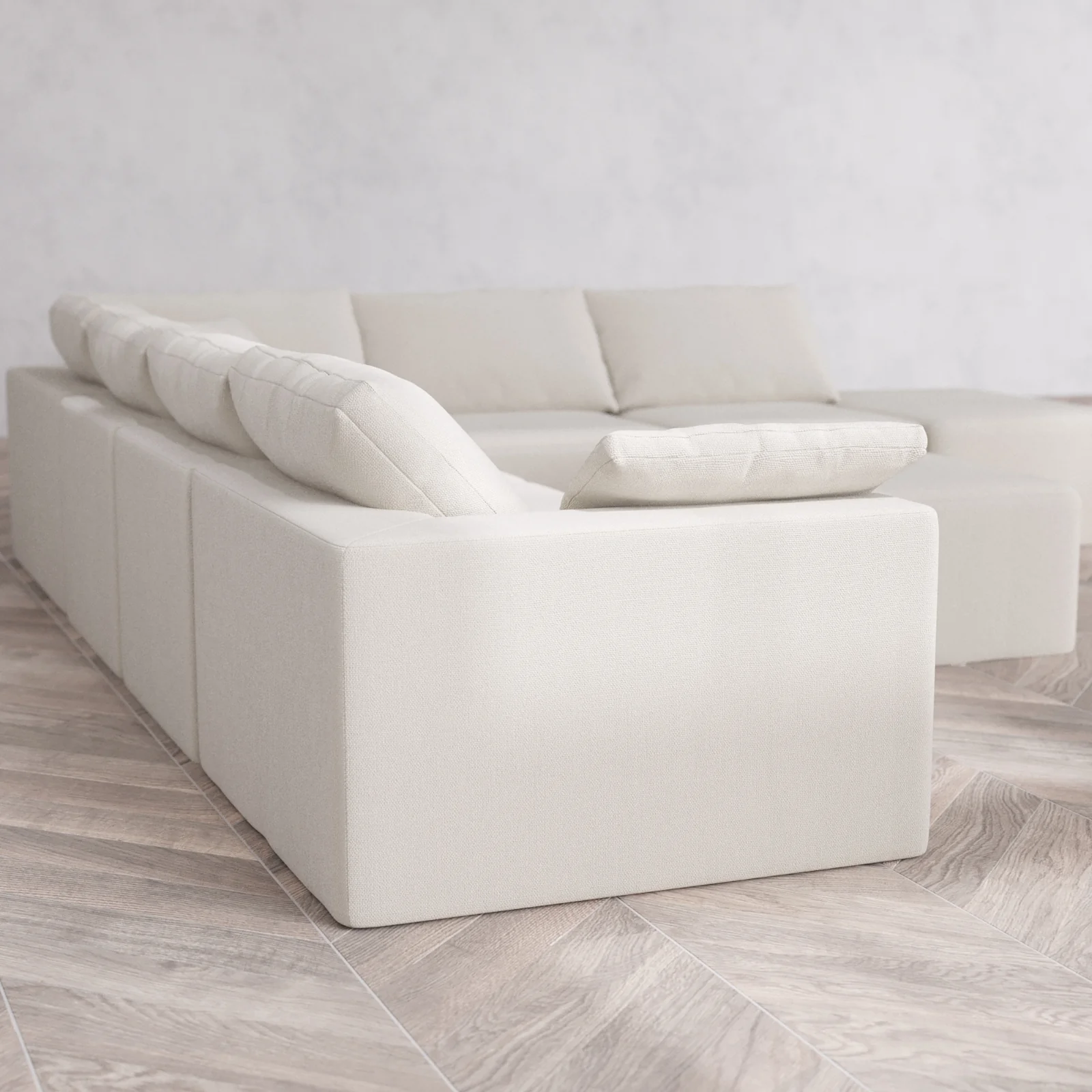 Slipcover Only - Modular Washable 7-Seater Open End Corner Sectional + Chaise Ottoman Cloud Sofa in Pearl | Left-Facing Arm - Image 5