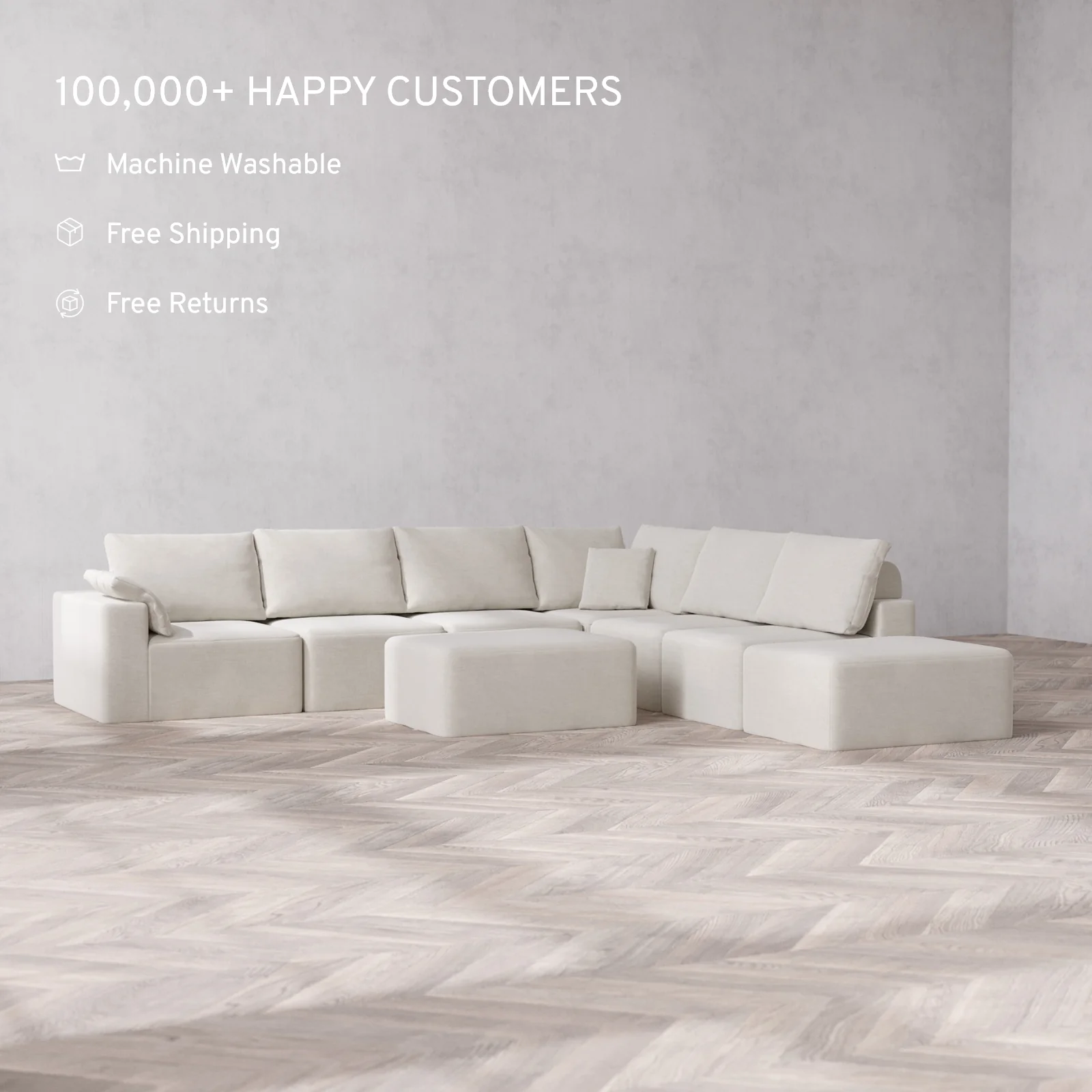 Slipcover Only - Modular Washable 7-Seater Open End Corner Sectional + Chaise Ottoman Cloud + Bolster Sofa in Cashew | Left-Facing Arm - Image 2