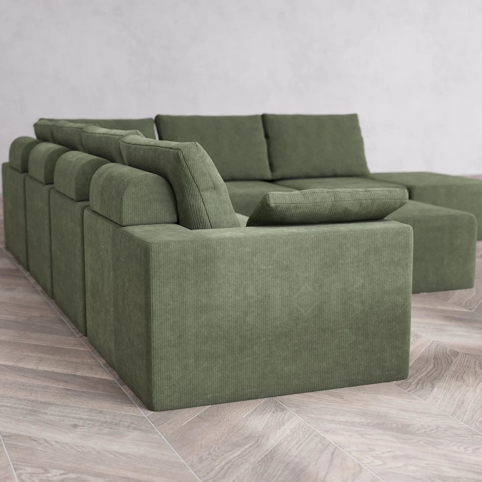 Slipcover Only - Modular Washable 7-Seater Open End Corner Sectional + Chaise Ottoman Cloud + Bolster Sofa in Juniper | Left-Facing Arm - Image 5
