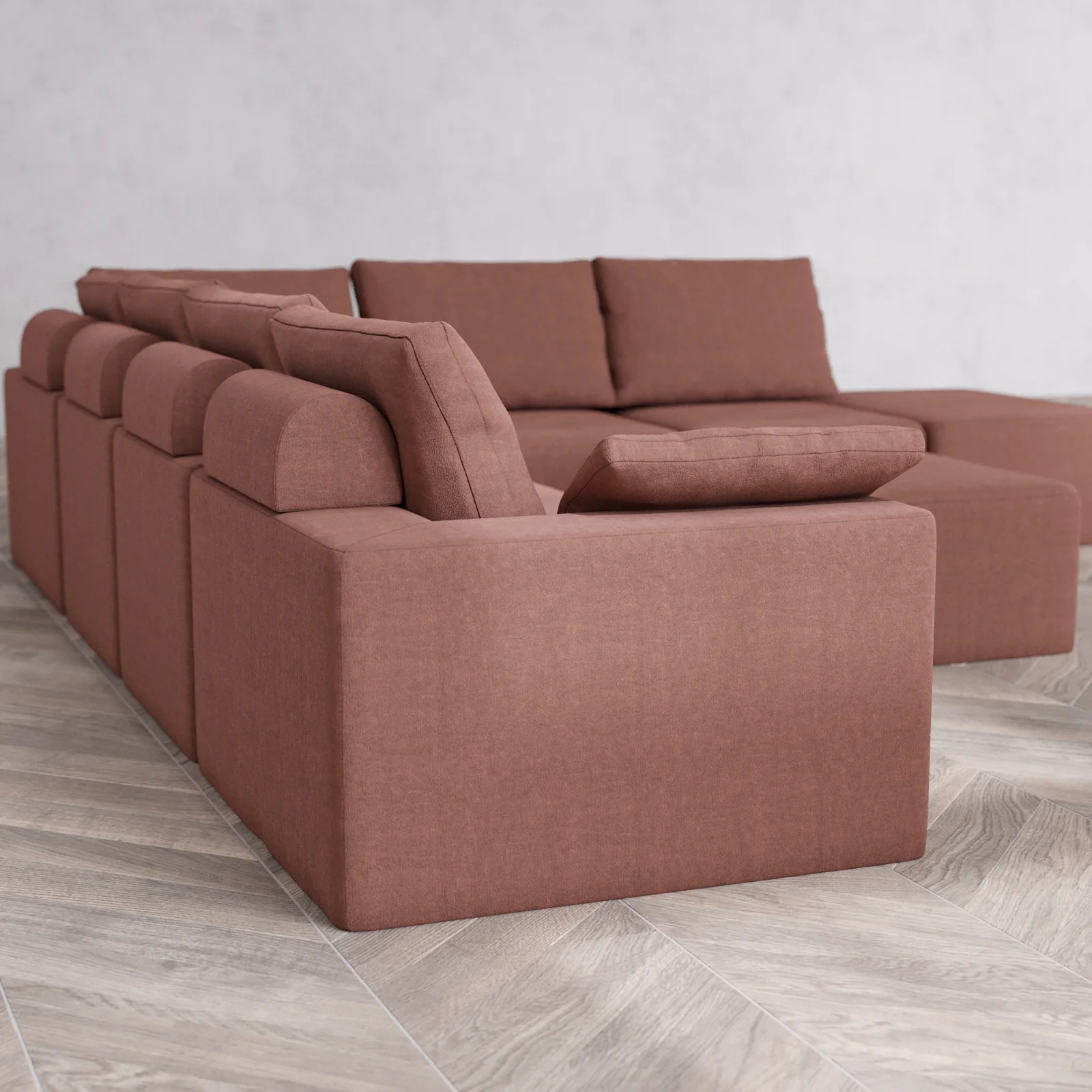Slipcover Only - Modular Washable 7-Seater Open End Corner Sectional + Chaise Ottoman Cloud + Bolster Sofa in Sumac | Left-Facing Arm - Image 5
