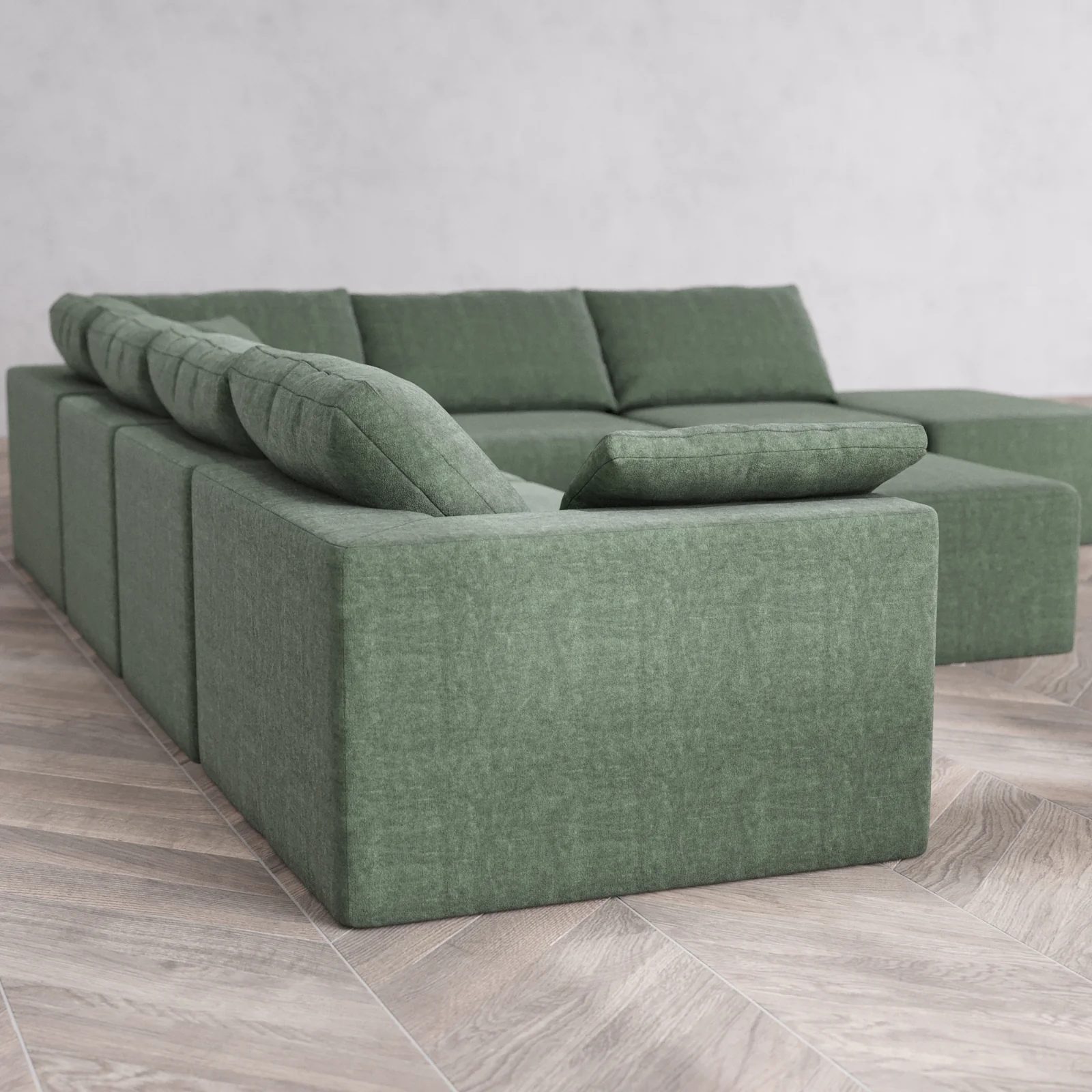 Slipcover Only - Modular Washable 7-Seater Open End Corner Sectional + Chaise Ottoman Cloud Sofa in Sage | Left-Facing Arm - Image 5