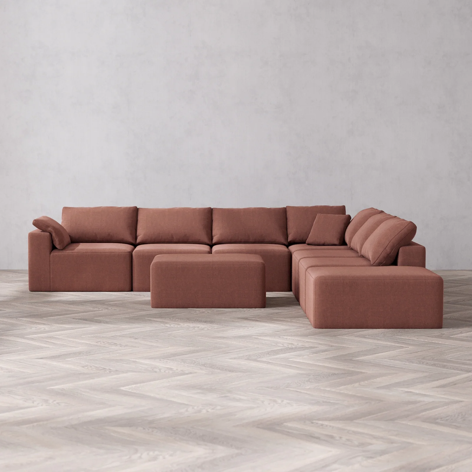 Slipcover Only - Modular Washable 7-Seater Open End Corner Sectional + Chaise Ottoman Cloud Sofa in Sumac | Left-Facing Arm