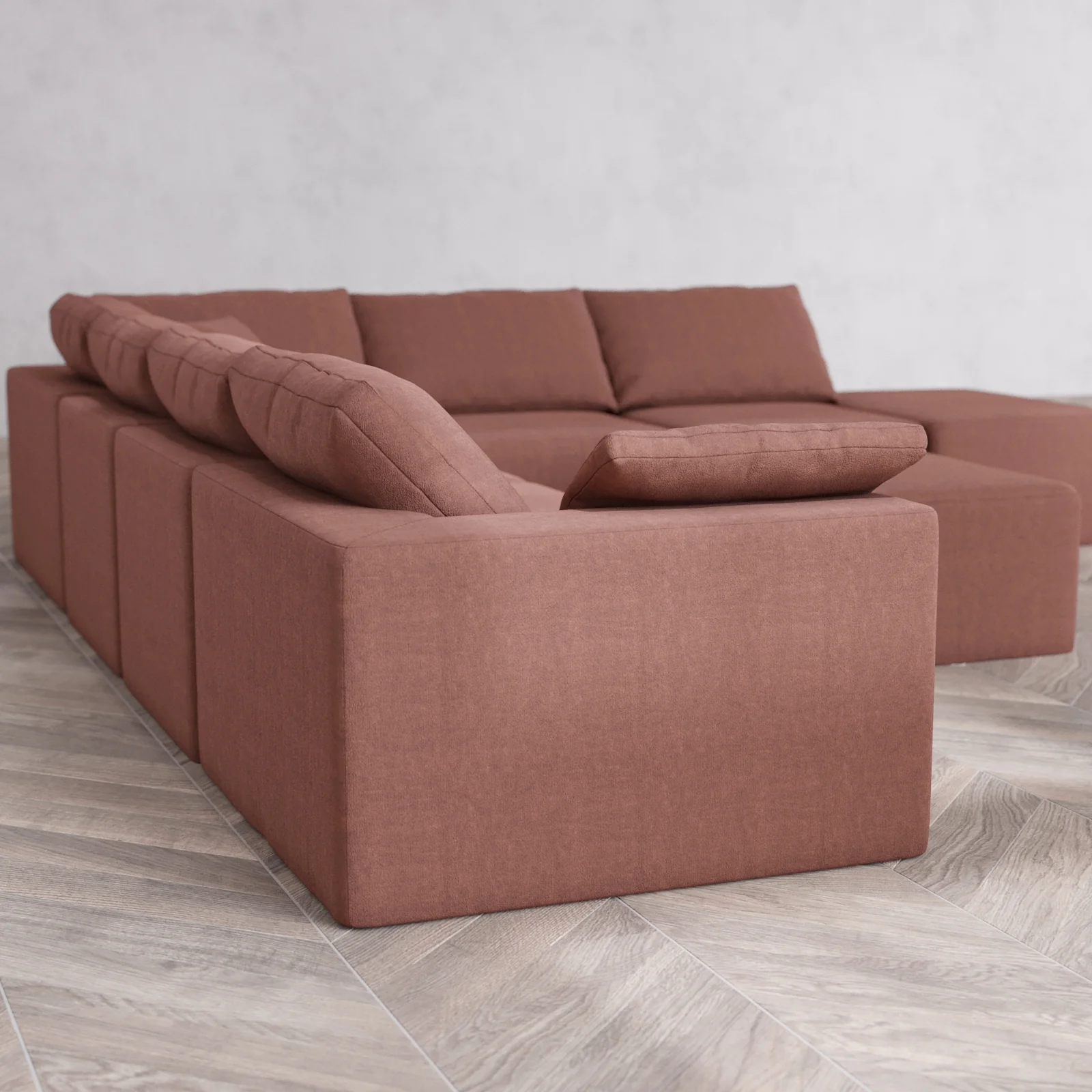 Slipcover Only - Modular Washable 7-Seater Open End Corner Sectional + Chaise Ottoman Cloud Sofa in Sumac | Left-Facing Arm - Image 5