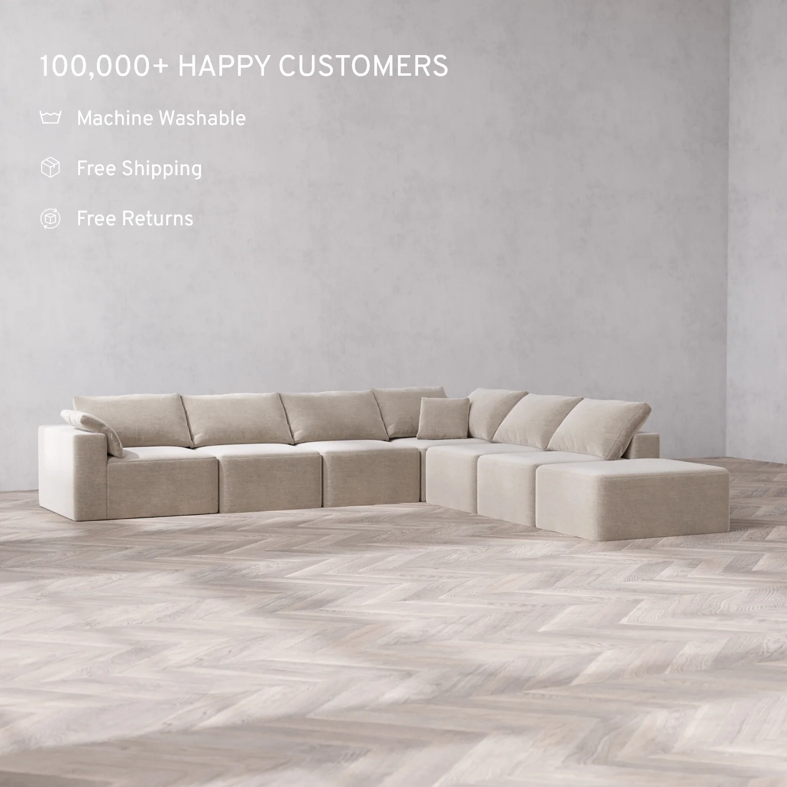Slipcover Only - Modular Washable 7-Seater Open End Corner Sectional Cloud Sofa in Caraway | Left-Facing Arm - Image 2