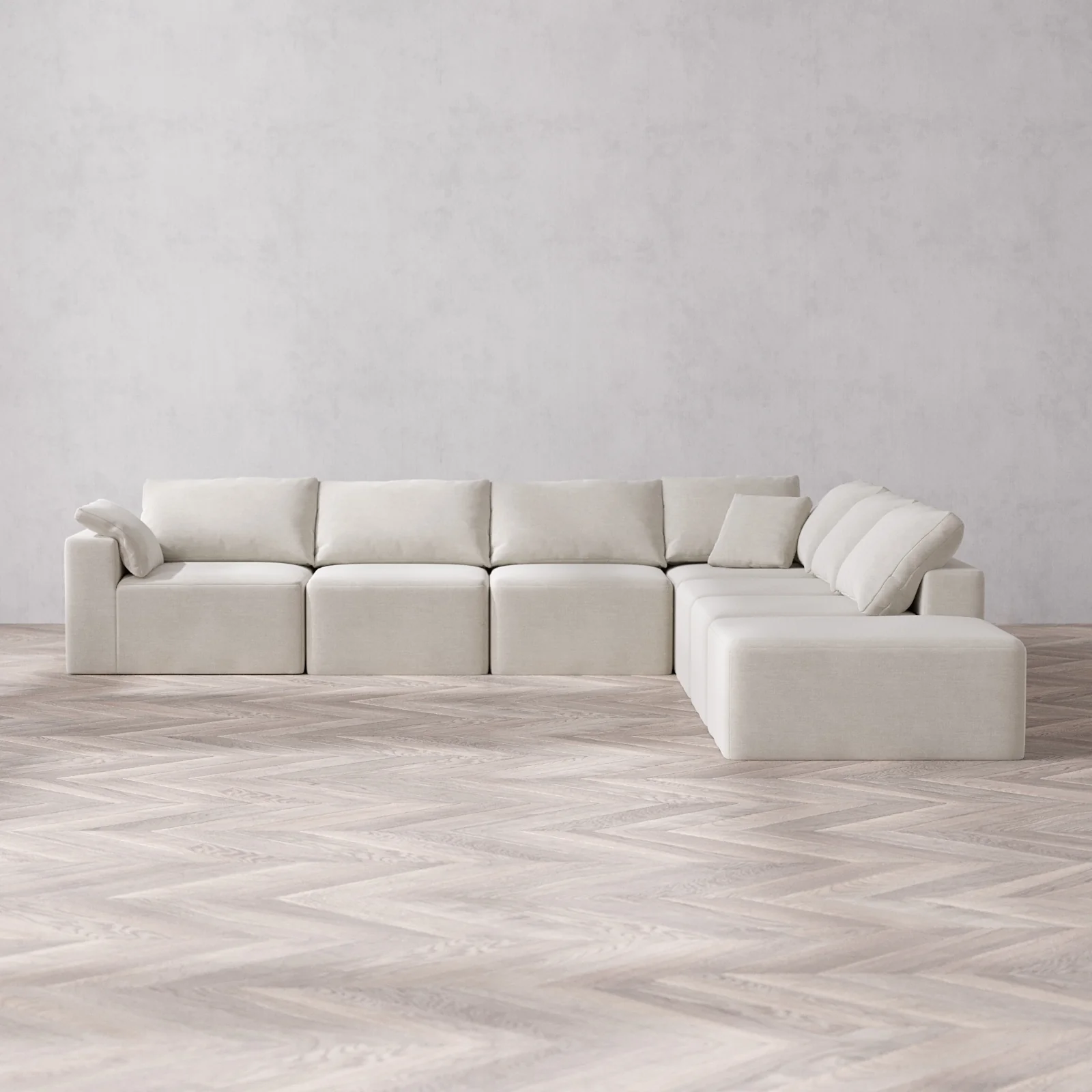 Slipcover Only - Modular Washable 7-Seater Open End Corner Sectional Cloud Sofa in Cashew | Left-Facing Arm