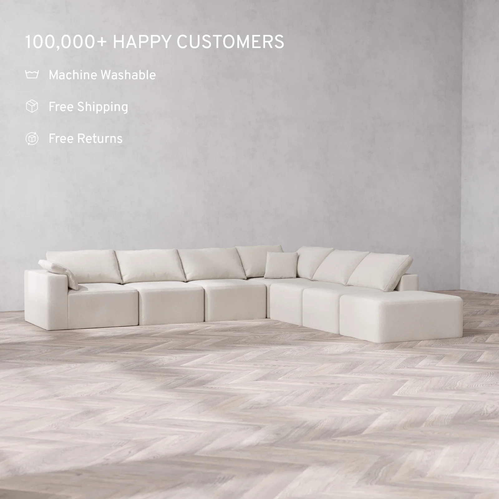 Slipcover Only - Modular Washable 7-Seater Open End Corner Sectional Cloud Sofa in Pearl | Left-Facing Arm - Image 2