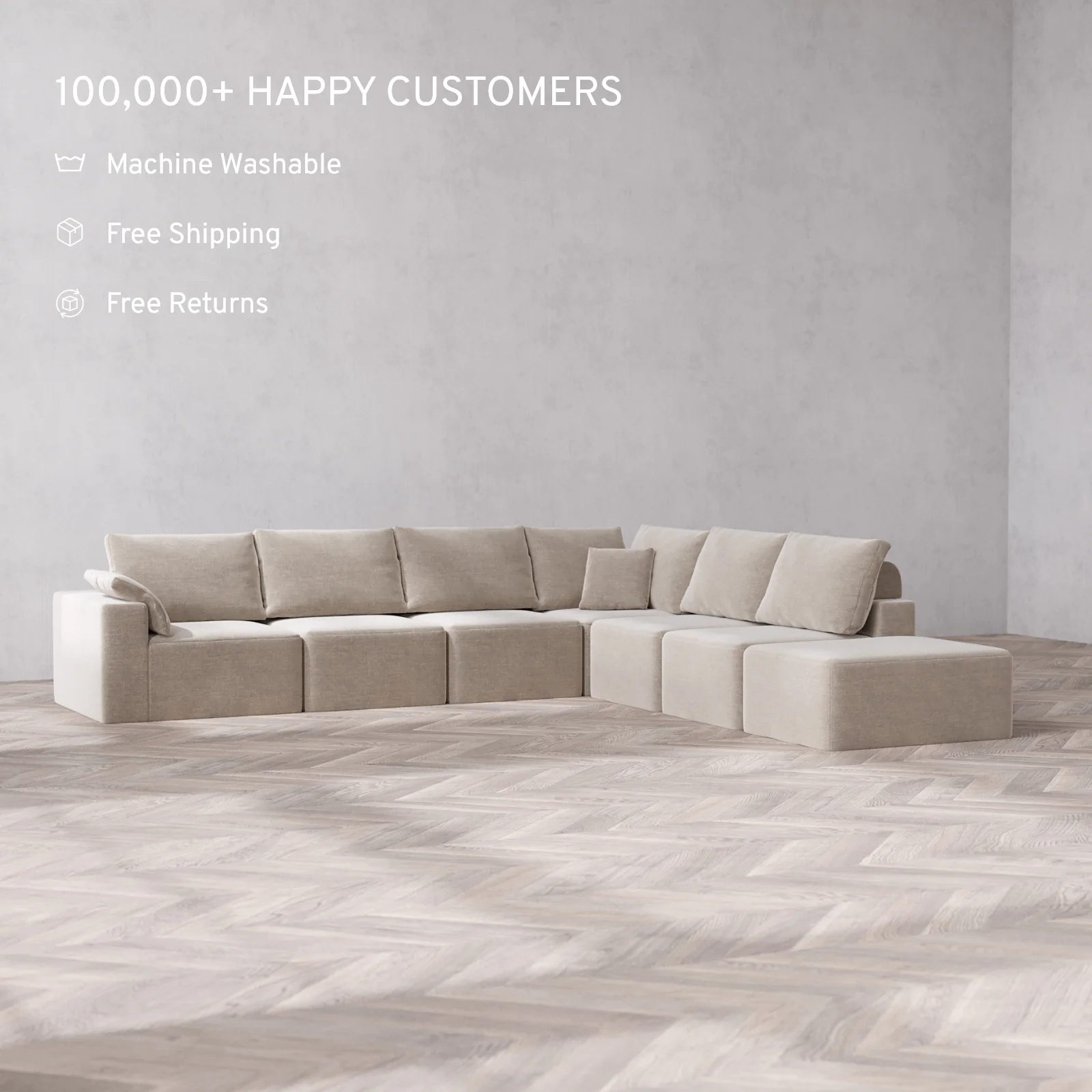 Slipcover Only - Modular Washable 7-Seater Open End Corner Sectional Cloud + Bolster Sofa in Caraway | Left-Facing Arm - Image 2