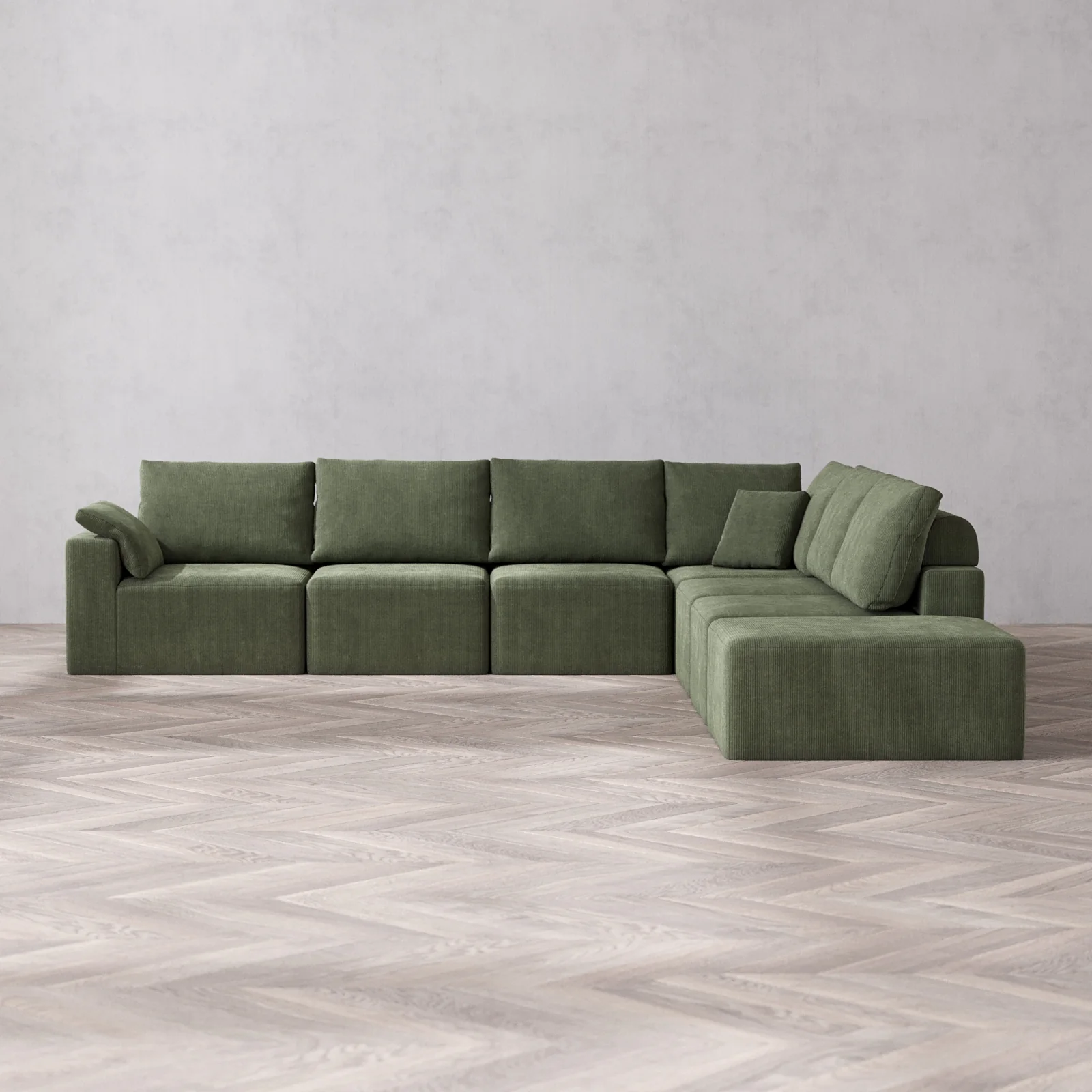 Slipcover Only - Modular Washable 7-Seater Open End Corner Sectional Cloud + Bolster Sofa in Juniper | Left-Facing Arm
