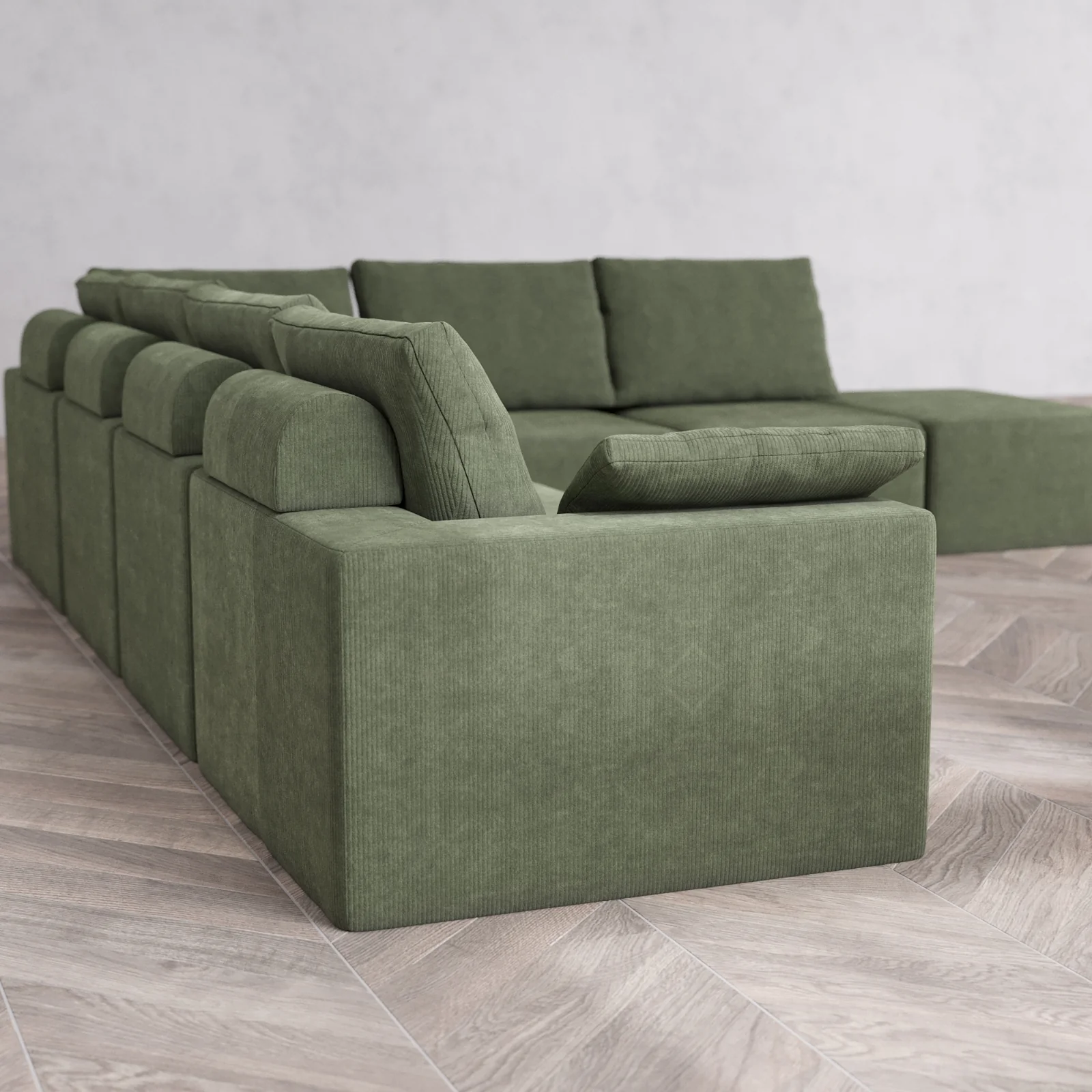 Slipcover Only - Modular Washable 7-Seater Open End Corner Sectional Cloud + Bolster Sofa in Juniper | Left-Facing Arm - Image 5