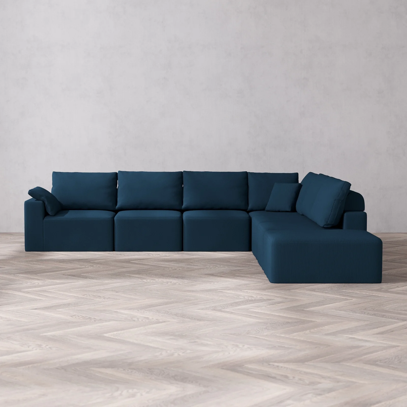 Slipcover Only - Modular Washable 7-Seater Open End Corner Sectional Cloud + Bolster Sofa in Lazuli | Left-Facing Arm